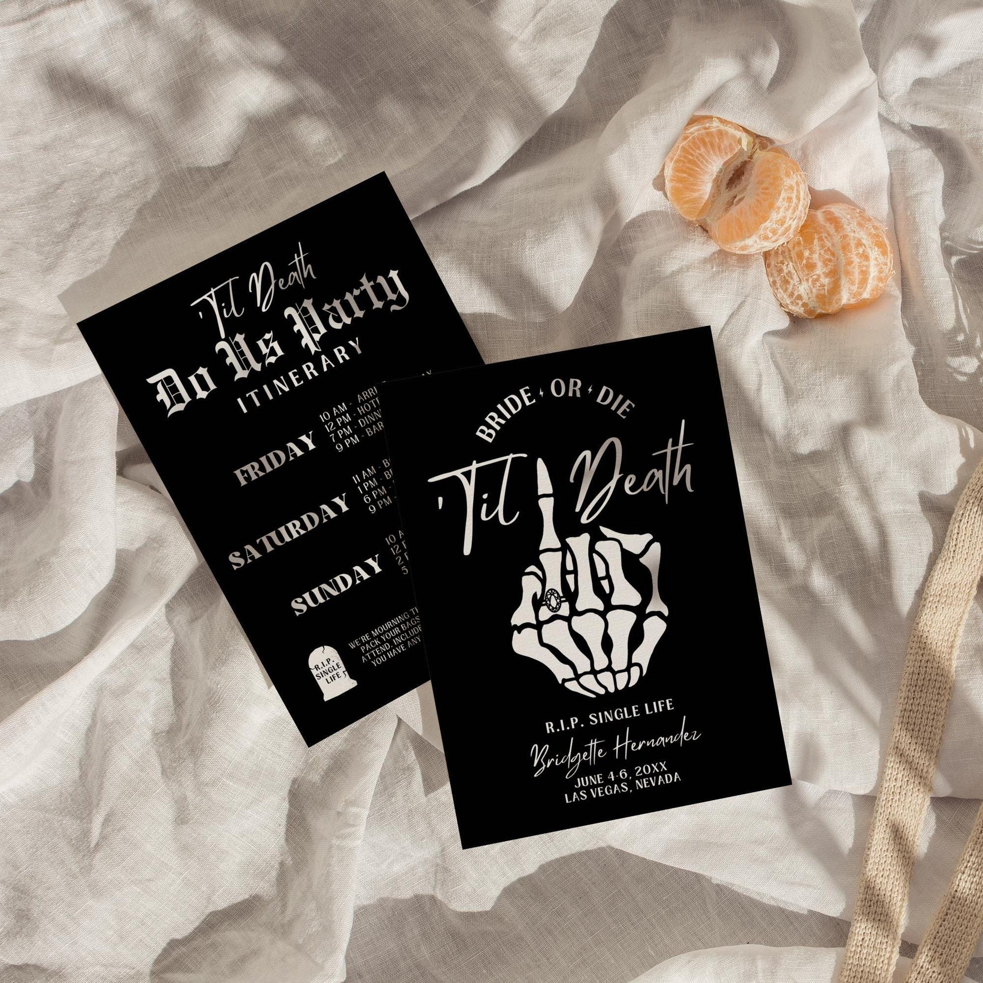 Til Death Do Us Party Bachelorette Invitation and Itinerary Template Bride or Die Itinerary Weekend Away Black Hens Party Editable Invite