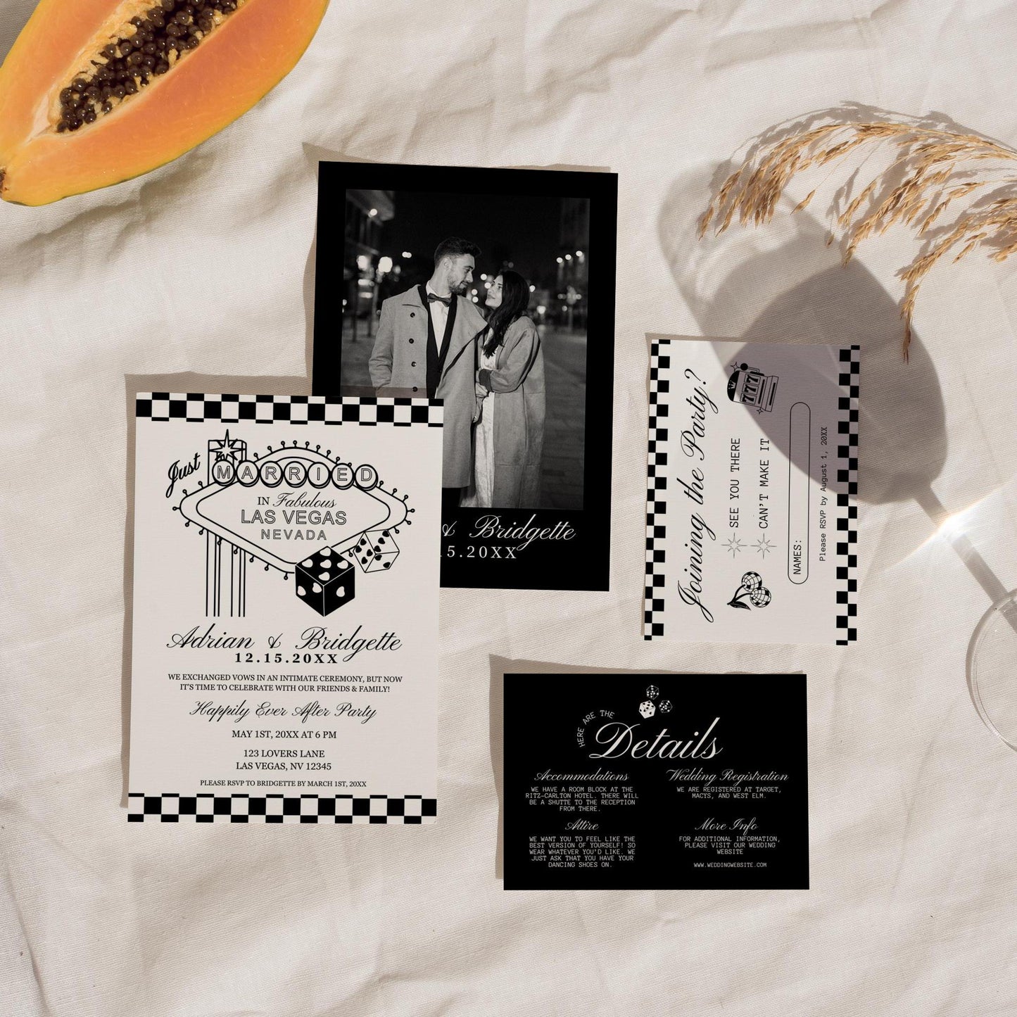 Las Vegas Elopement Announcement Vegas Wedding Stationery Wedding After Party Invite Wedding Reception Invite Lucky in Love Vintage Wedding