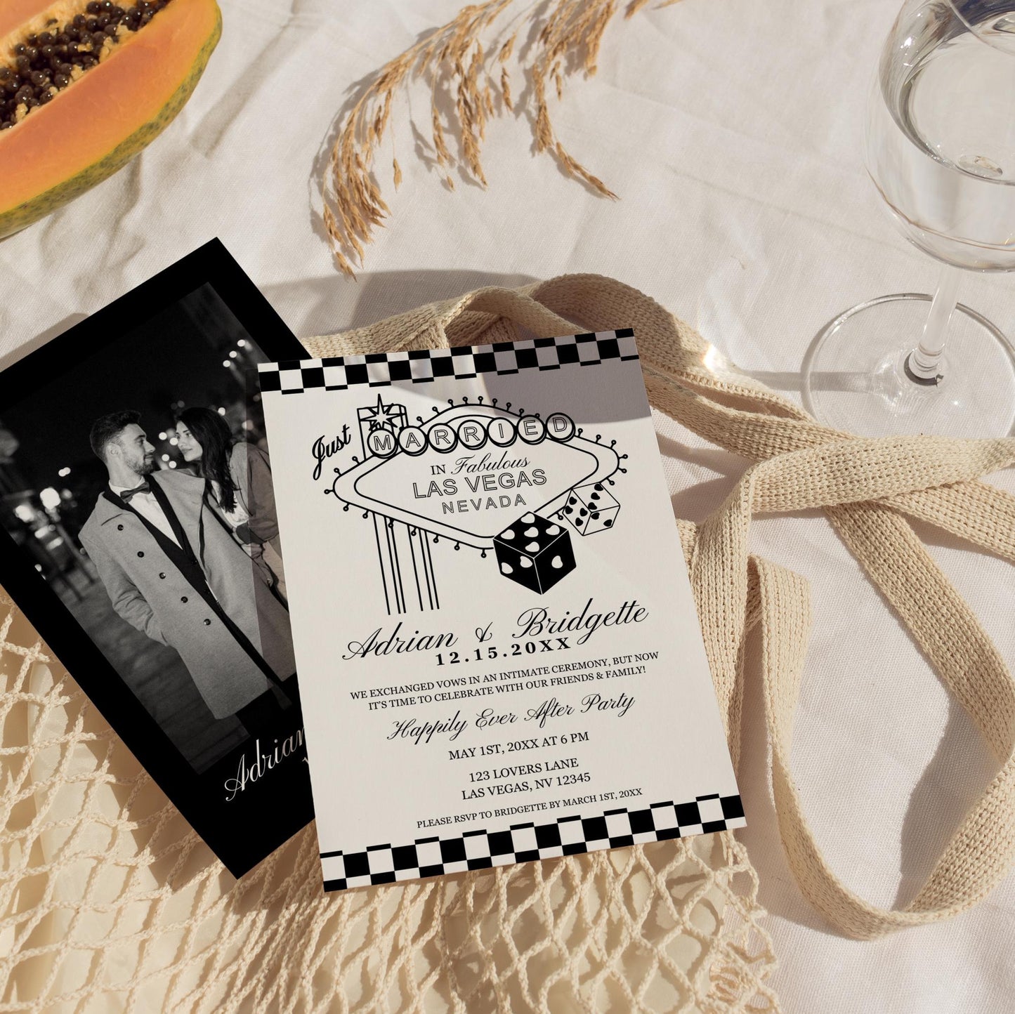 Las Vegas Elopement Announcement Vegas Wedding Stationery Wedding After Party Invite Wedding Reception Invite Lucky in Love Vintage Wedding