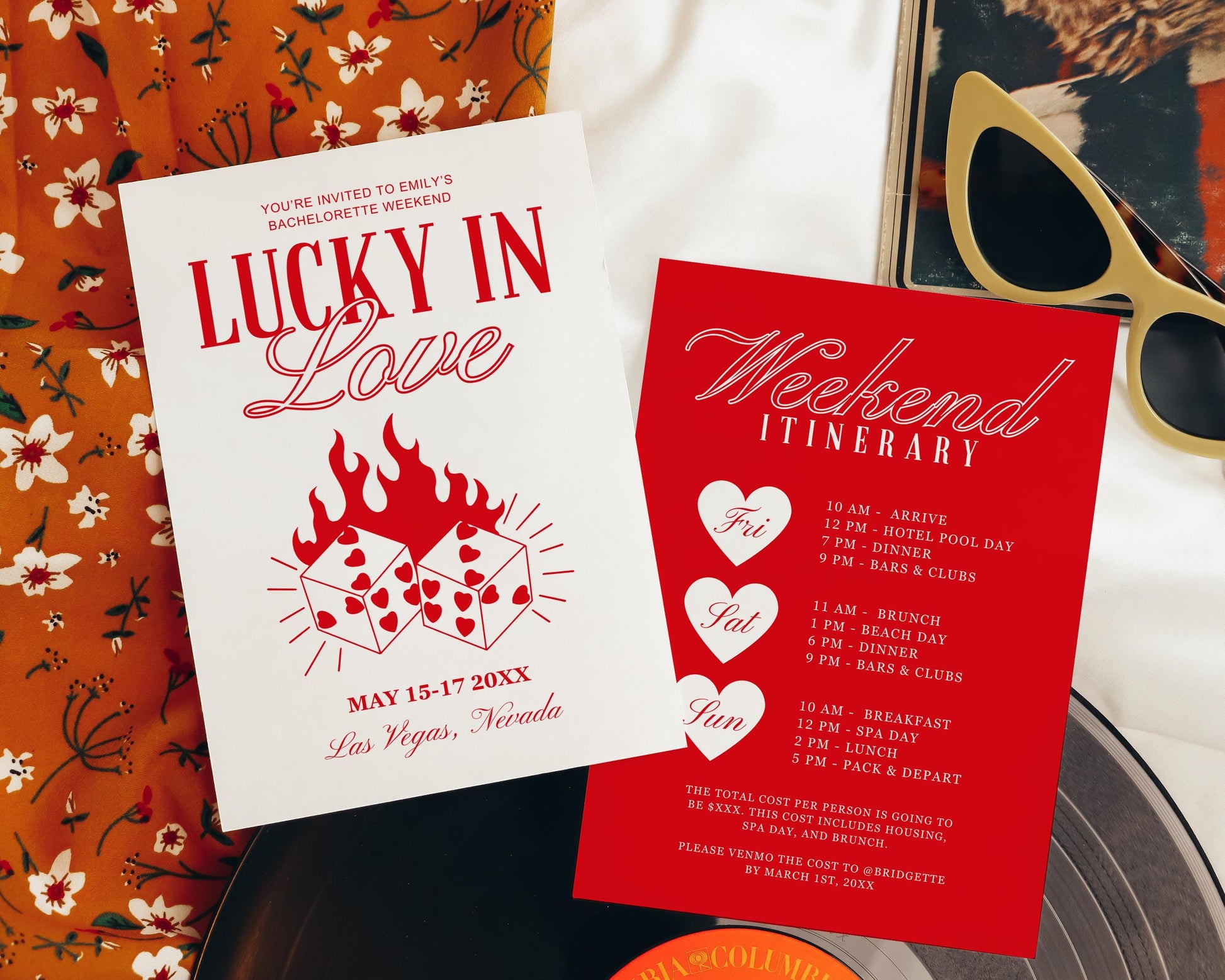 Lucky in Love Bachelorette Party Invitation Las Vegas Bachelorette Weekend Itinerary Template Casino Bachelorette Retro Hen Party Quirky