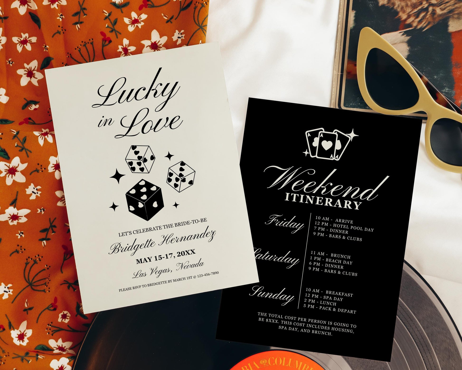 Lucky in Love Bachelorette Party Invitation Las Vegas Bachelorette Weekend Itinerary Template Vintage Vegas Bachelorette Custom Hen Party