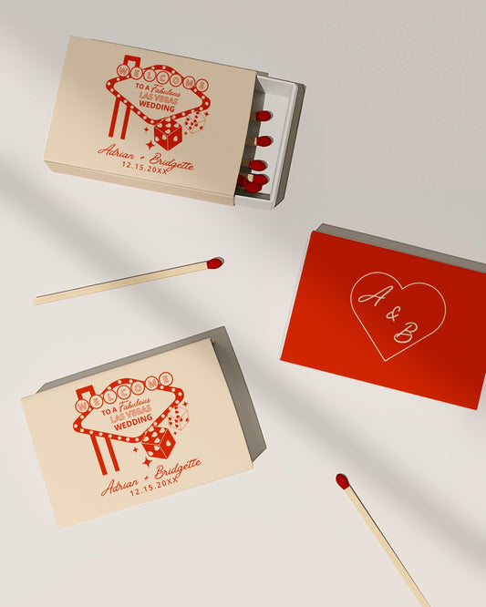 CUSTOM MATCHBOX FAVOR Template Hand Drawn Personalized Wedding Favor Las Vegas Matchbook Colorful Handwritten Vintage Wedding Vegas Theme