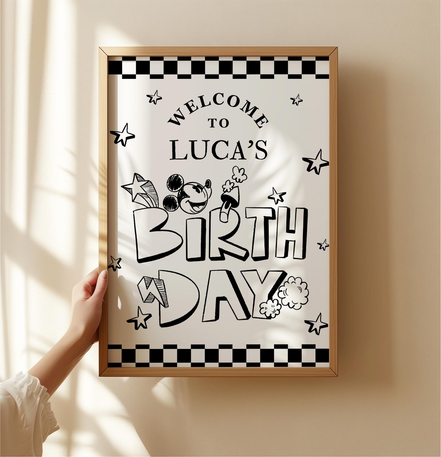 Oh Boy! Vintage Mickey Mouse Birthday Welcome Sign Retro Birthday Party invitation Kids Birthday Steamboat Willie Black and White Birthday