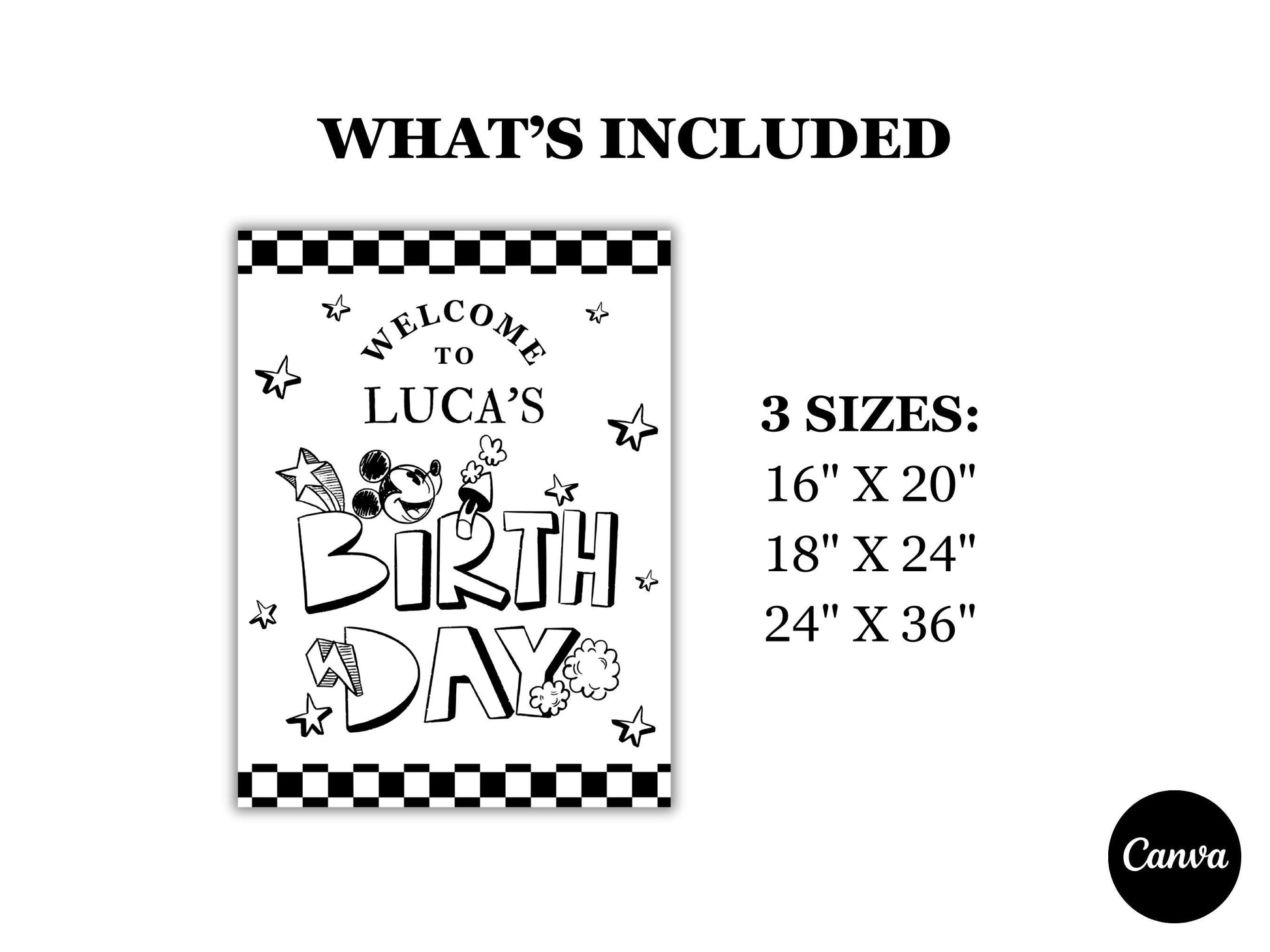 Oh Boy! Vintage Mickey Mouse Birthday Welcome Sign Retro Birthday Party invitation Kids Birthday Steamboat Willie Black and White Birthday