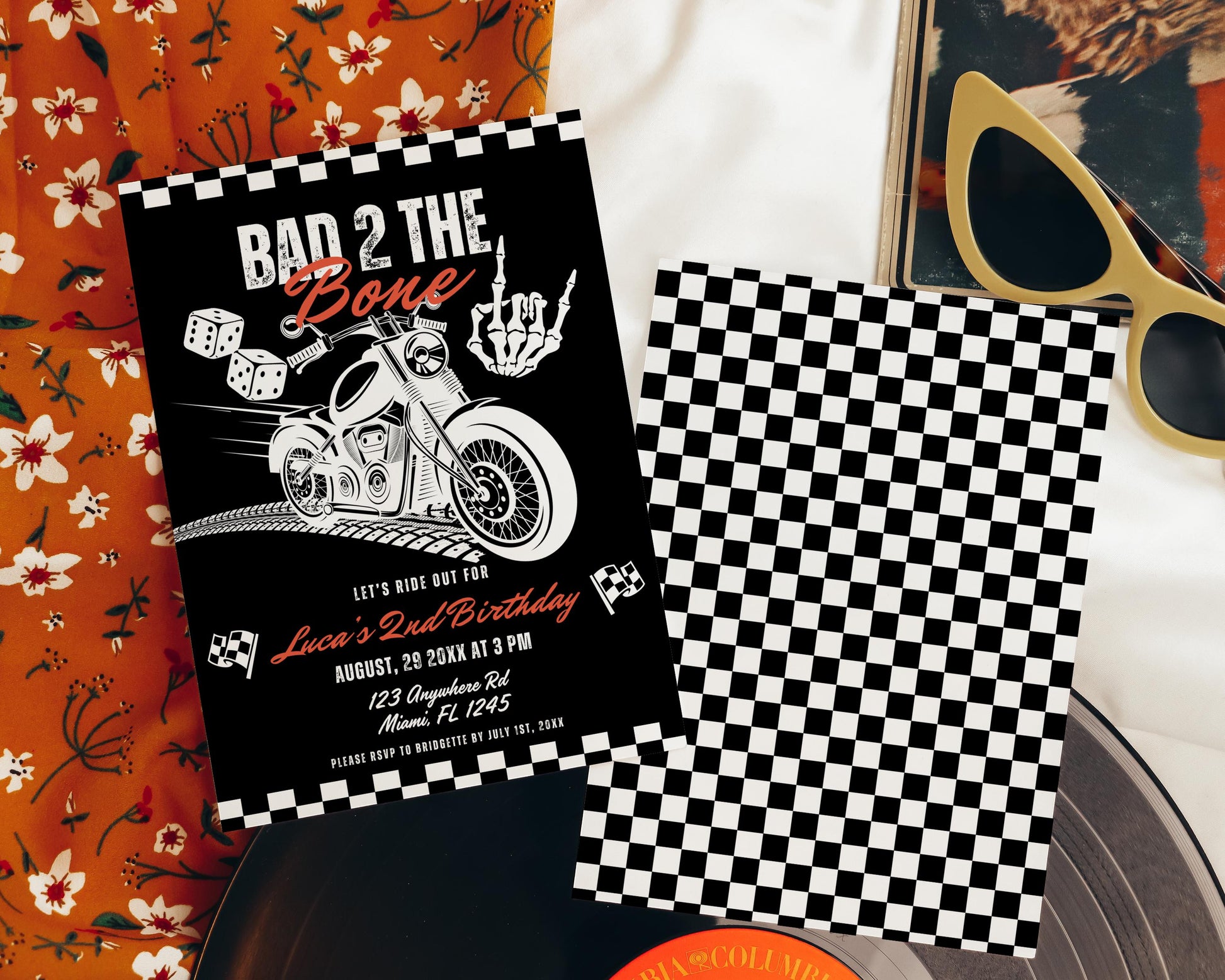 2nd Birthday Party Invitation Bad Two the Bone Birthday Theme Second Birthday Alternative Birthday Bad 2 the Bone Birthday Party Invite