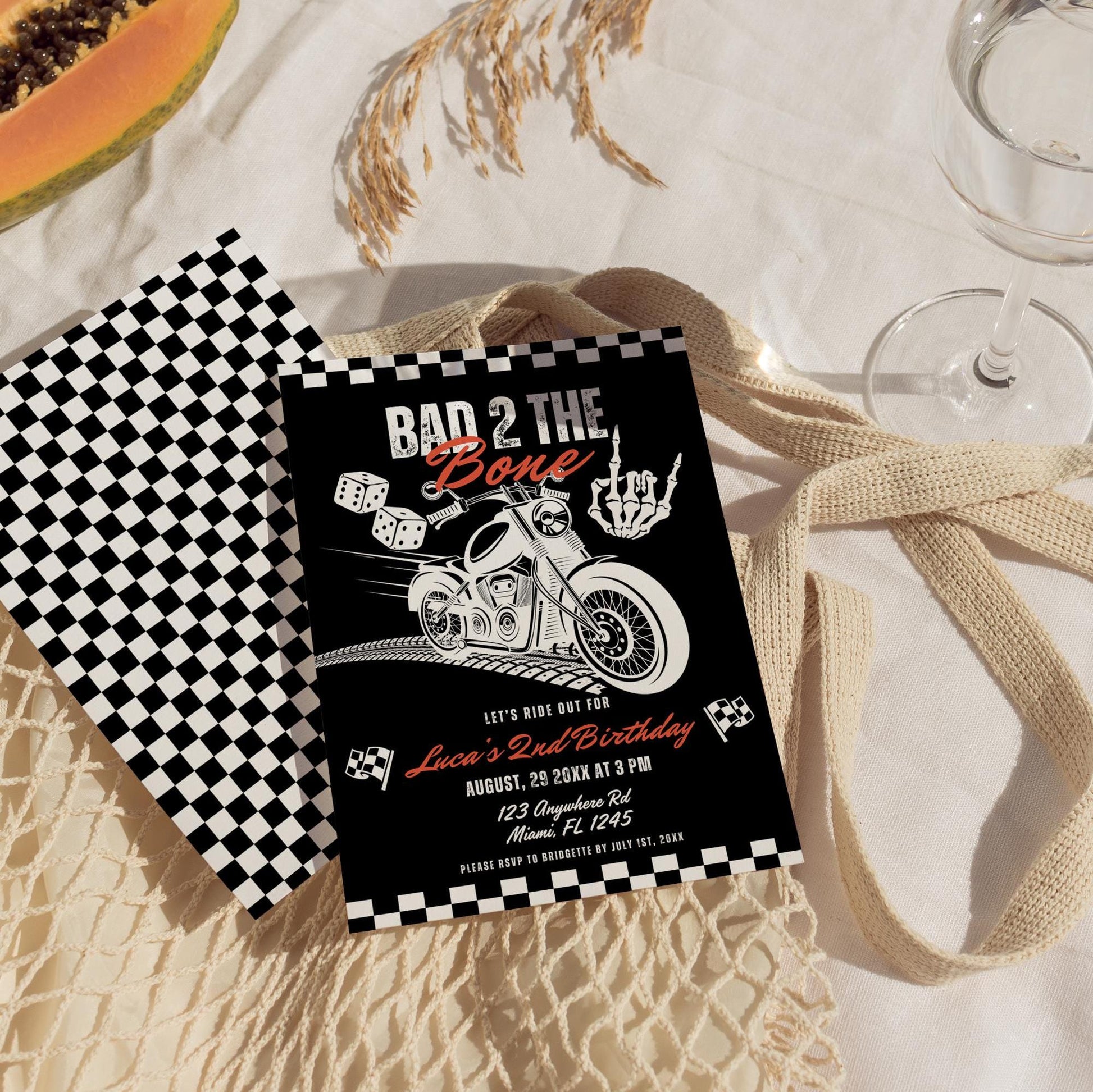 2nd Birthday Party Invitation Bad Two the Bone Birthday Theme Second Birthday Alternative Birthday Bad 2 the Bone Birthday Party Invite