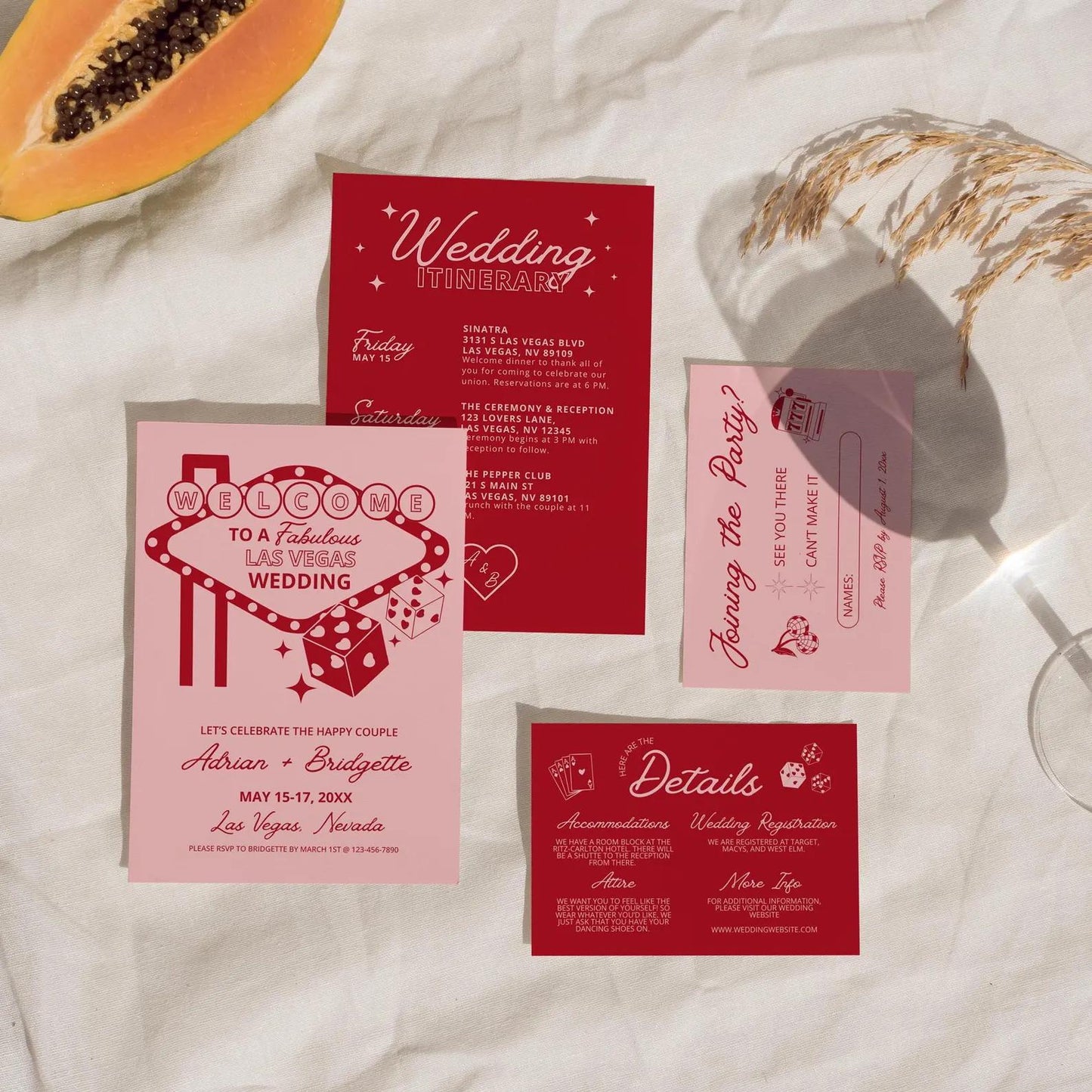 Vegas Wedding Template Bundle: Retro Hand-Drawn Illustrations (Digital Download, Canva Templates)