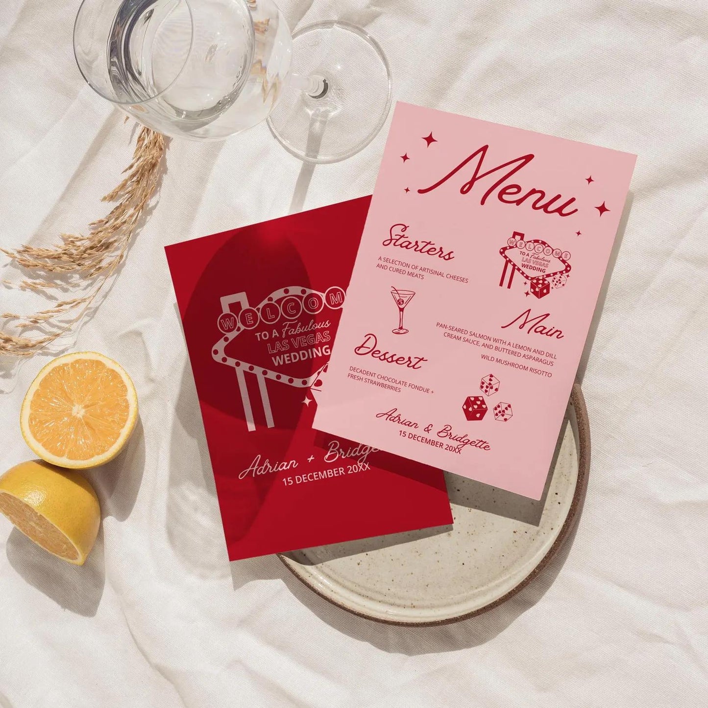 Vegas Wedding Template Bundle: Retro Hand-Drawn Illustrations (Digital Download, Canva Templates)