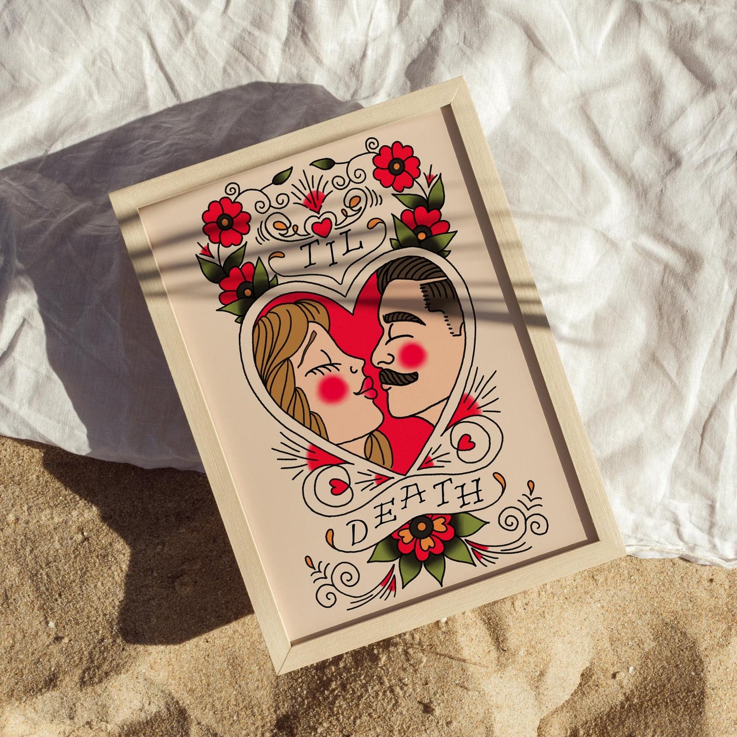 CUSTOM Traditional Style Inspired Couple Illustration Couple Tattoo Flash Art Old School Tattoo Wedding Invite Alternative Wedding