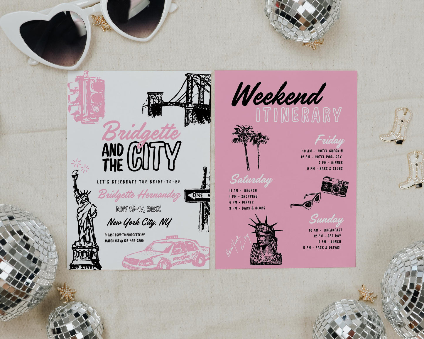 And The City Bachelorette Invite Girls Night Out New York City Bachelorette Party Itinerary Template Editable Printable NYC Bachelorette