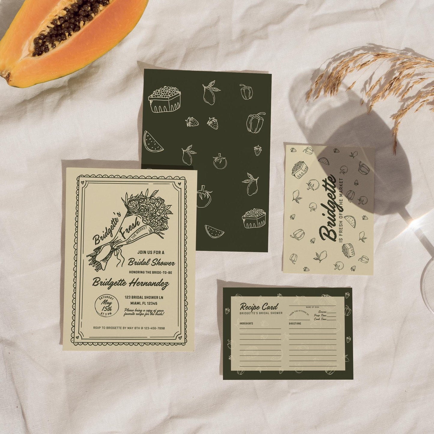 Fresh Off the Market Bridal Shower Template Bundle Farmers Market Editable Invitation Welcome Sign Custom Menu Bridal Shower Games