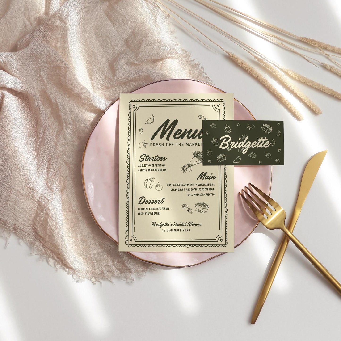 Fresh Off the Market Bridal Shower Template Bundle Farmers Market Editable Invitation Welcome Sign Custom Menu Bridal Shower Games