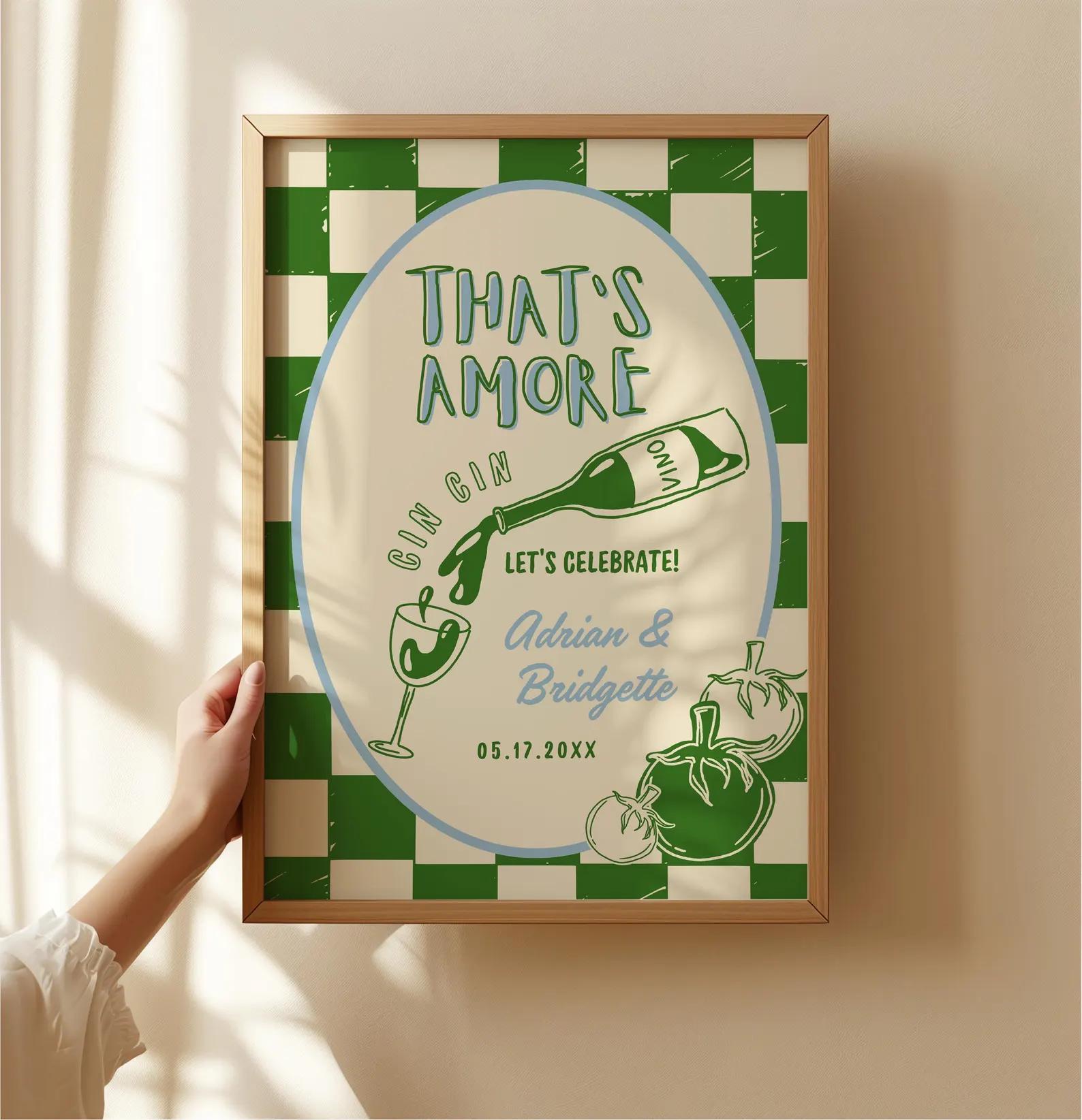 Thats Amore Engagement Party Invite Custom Hand Drawn Italian Bridal Shower Menu Whimsical Bridal Shower Invitation Hand Drawn Template DIY