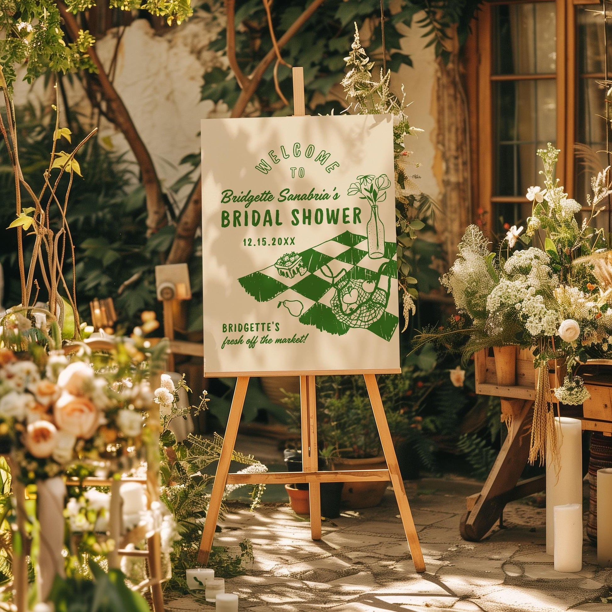 Fresh Off the Market Hand Drawn Bridal Shower Welcome Sign Template Whimsical Farmers Market Welcome Sign Entrance Bridal Shower Custom Sign