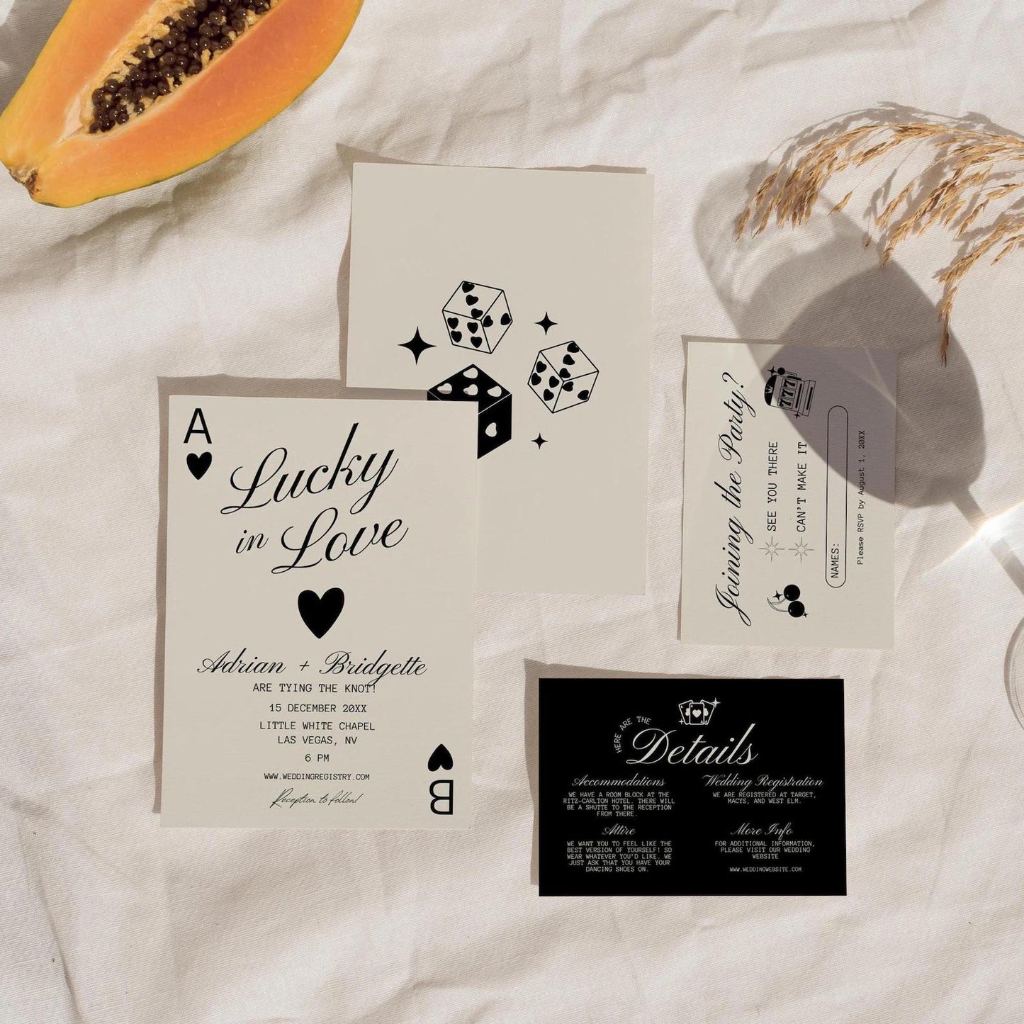 Vegas Wedding Bundle Editable Lucky in Love Wedding Invitation Template Vintage Vegas Wedding Bundle Hand Drawn Vegas Wedding Invitation