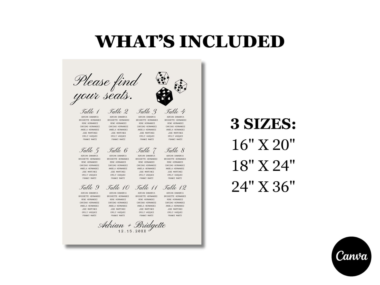 Lucky in Love Wedding Seating Chart Template Vintage Wedding Suite Quirky Wedding Signage Whimsical Wedding Hand Drawn Retro Vegas Wedding