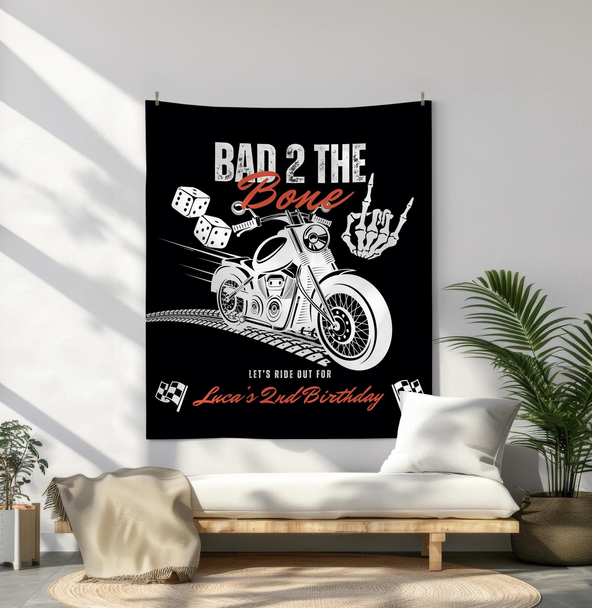 Custom Bad Two the Bone Birthday Banner Personalized Bad 2 the Bone Alternative Birthday Party Tapestry 2nd Birthday Rock Birthday Sign