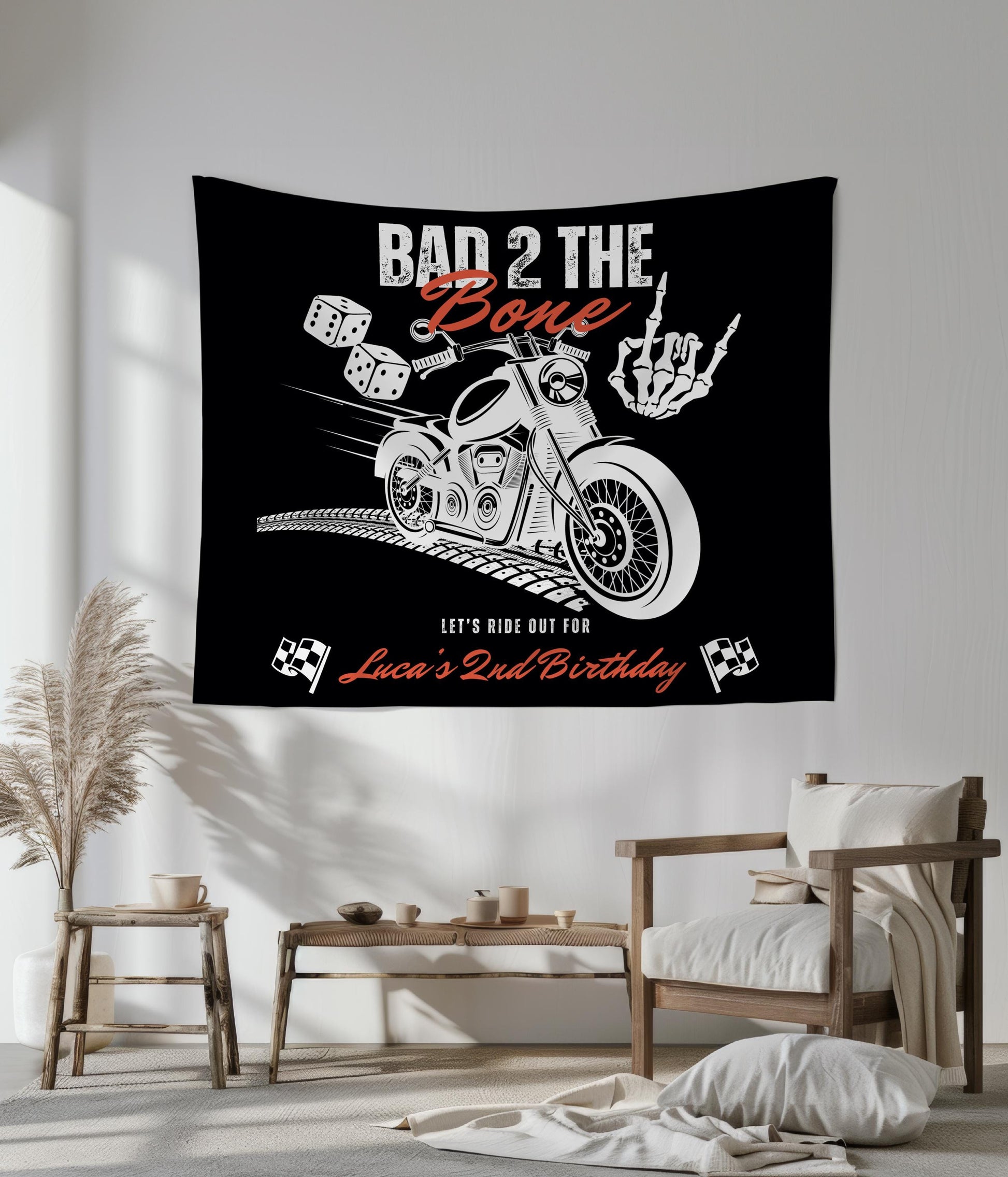 Custom Bad Two the Bone Birthday Banner Personalized Bad 2 the Bone Alternative Birthday Party Tapestry 2nd Birthday Rock Birthday Sign