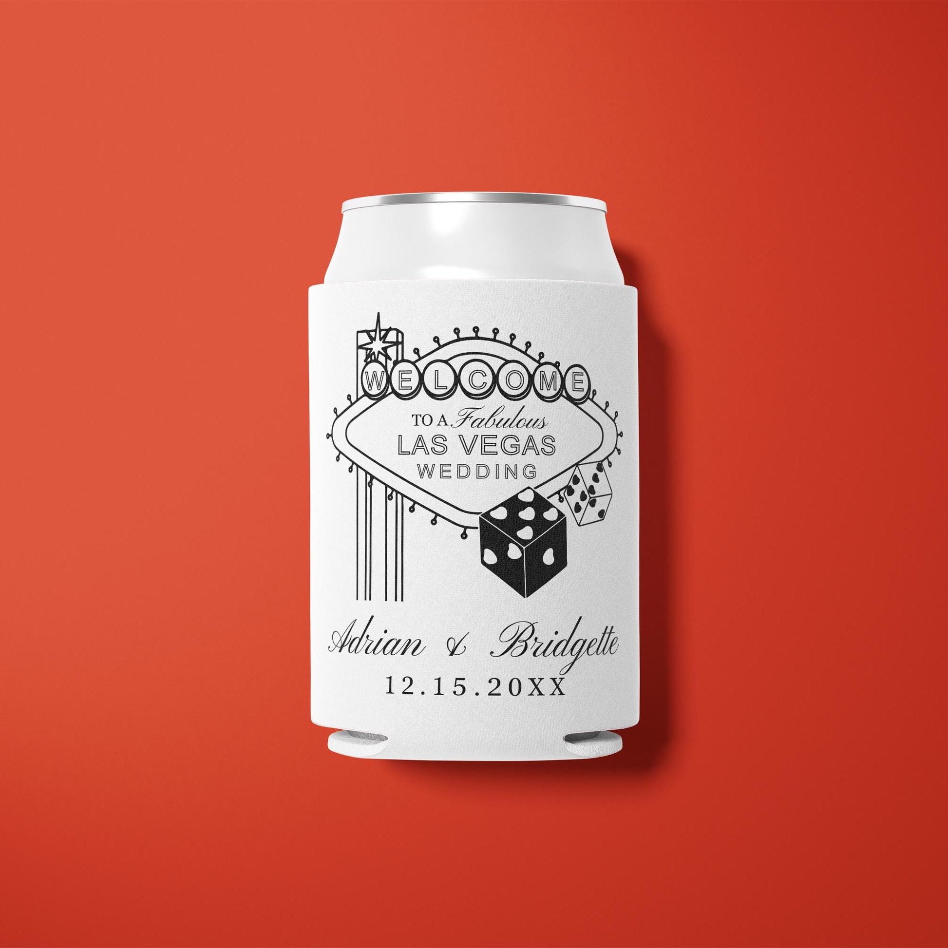 Black Las Vegas Wedding Koozie Lucky in Love Can Cooler Vintage Wedding Koozie Vegas Wedding Favors Huggers Custom Lucky in Love Wedding