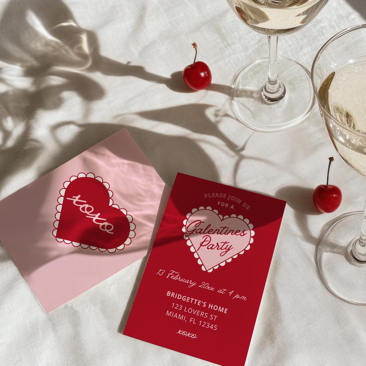 Galentines Girls Night Invitation Editable Valentine's Party Invitation Template Galentines Party Whimsical Hand Drawn Cherry Coquette