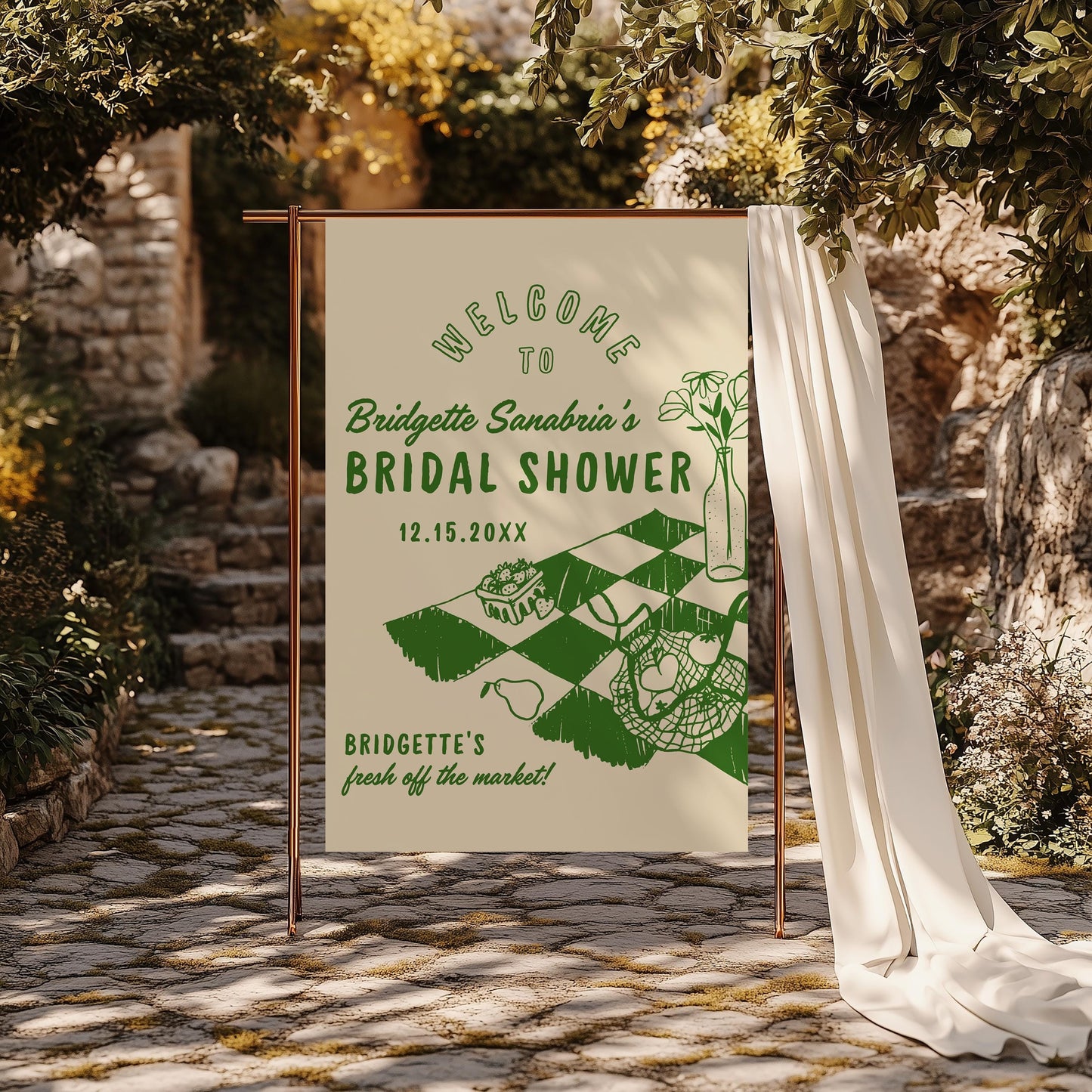 Fresh Off the Market Hand Drawn Bridal Shower Welcome Sign Template Whimsical Farmers Market Welcome Sign Entrance Bridal Shower Custom Sign