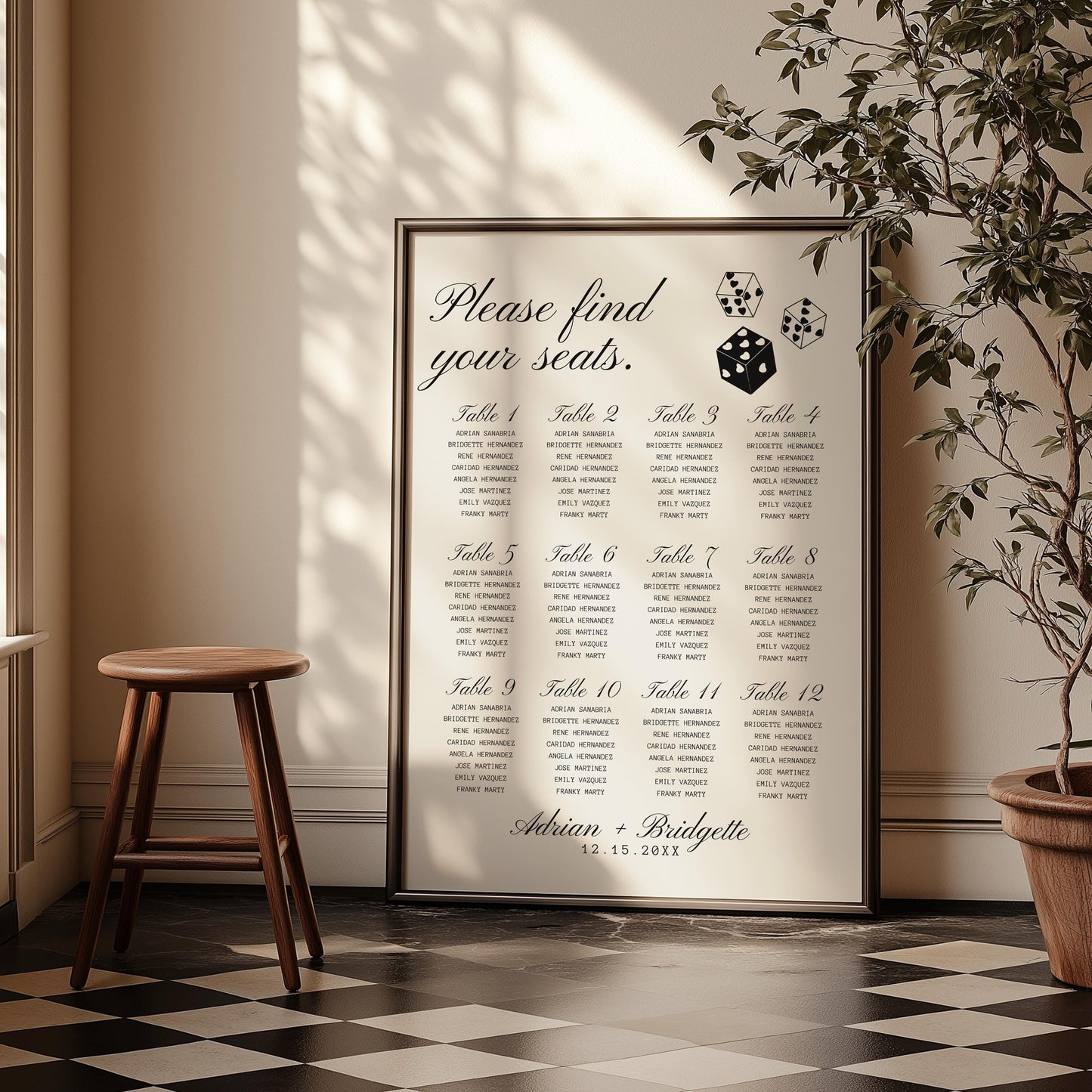 Lucky in Love Wedding Seating Chart Template Vintage Wedding Suite Quirky Wedding Signage Whimsical Wedding Hand Drawn Retro Vegas Wedding