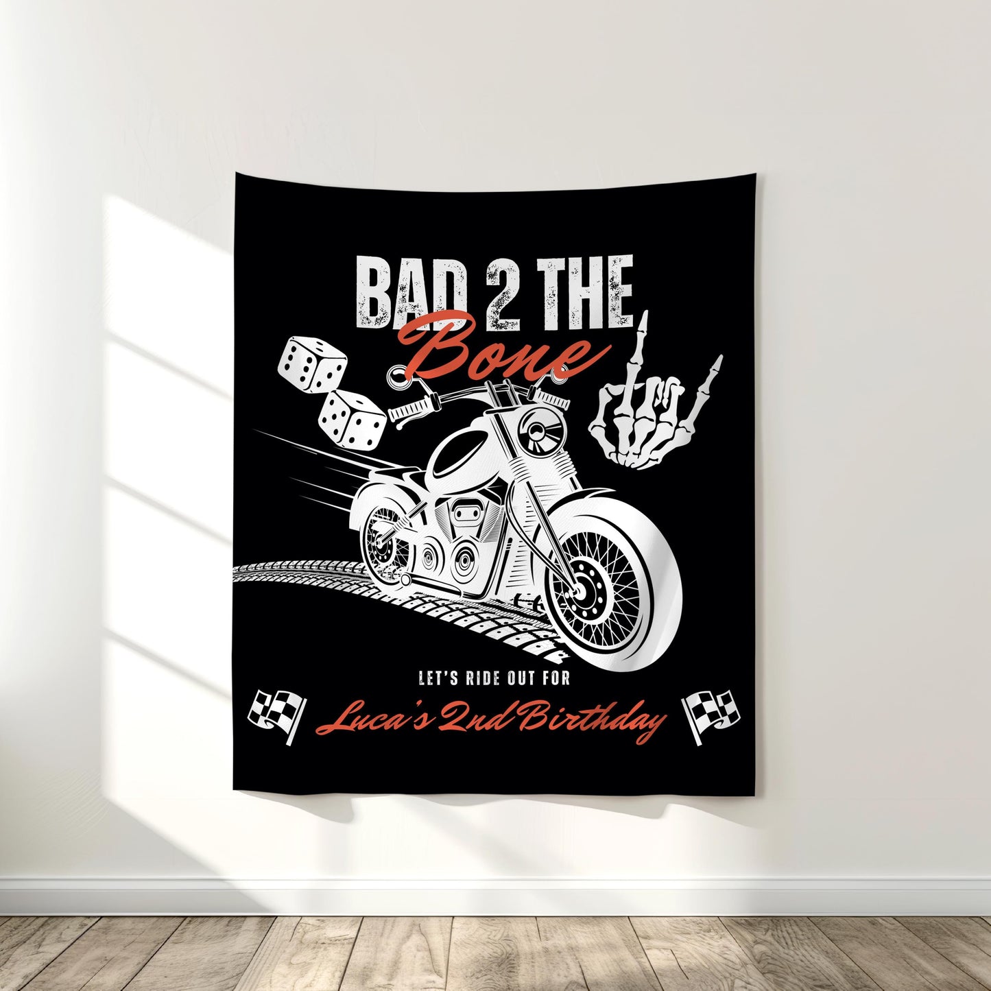 Custom Bad Two the Bone Birthday Banner Personalized Bad 2 the Bone Alternative Birthday Party Tapestry 2nd Birthday Rock Birthday Sign