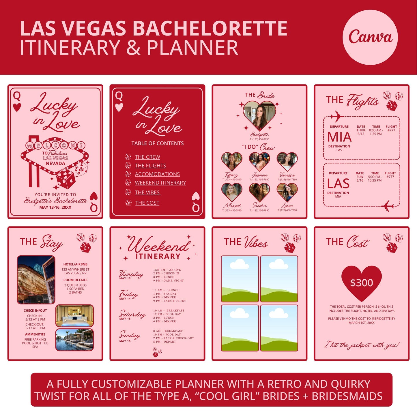 Las Vegas Bachelorette Itinerary Template Lucky In Love Bachelorette Weekend Digital Trip Itinerary Editable Canva Template Mobile Friendly