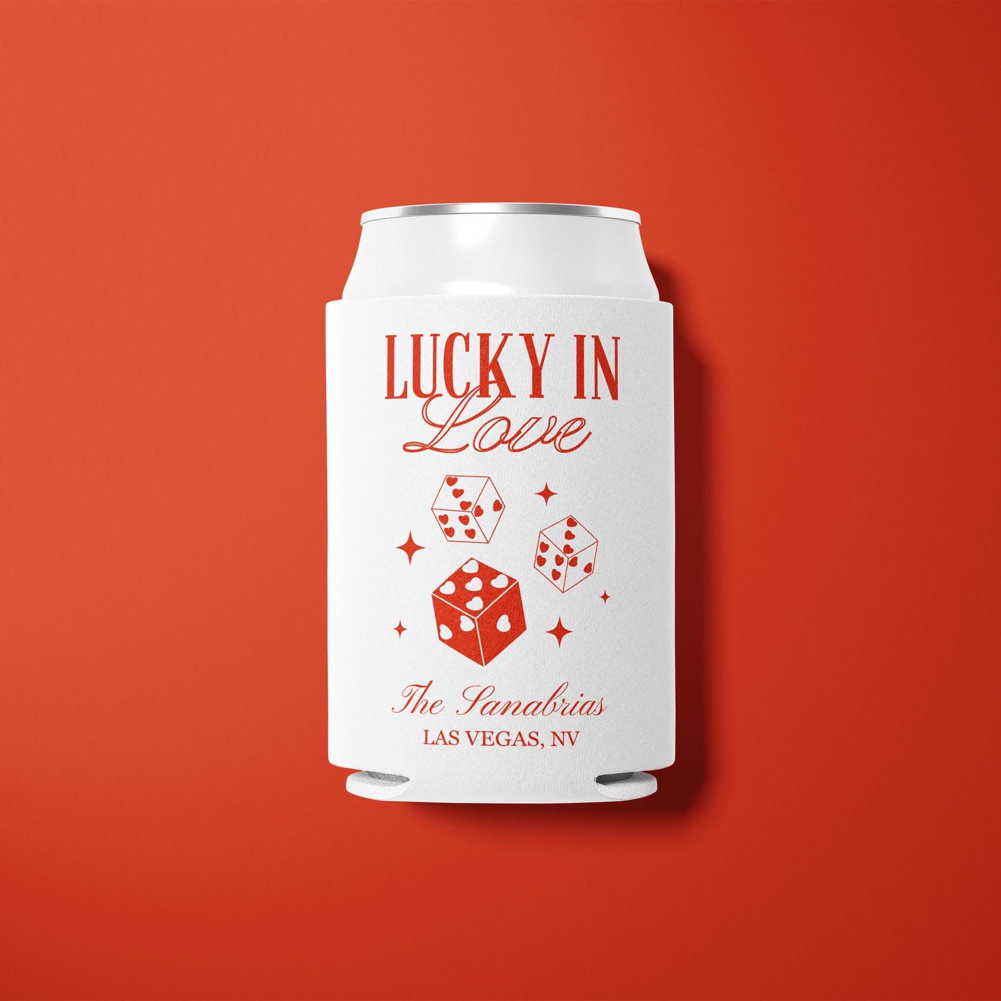 Las Vegas Wedding Koozie Lucky in Love Can Cooler Vintage Wedding Koozie Vegas Wedding Favors Huggers Custom Lucky in Love Wedding Koozies