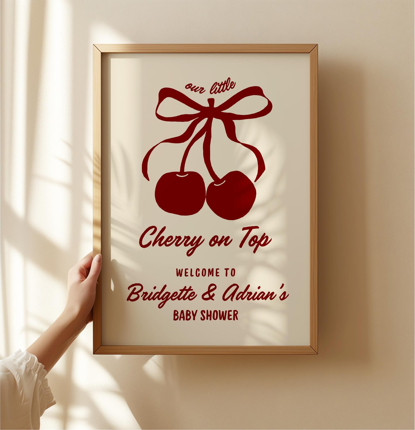 Cherry On Top Bridal Shower Welcome Sign Cherry Themed Bridal Shower She’s the Cherry On Top Hand Drawn Coquette Ribbon Bow Editable Sign