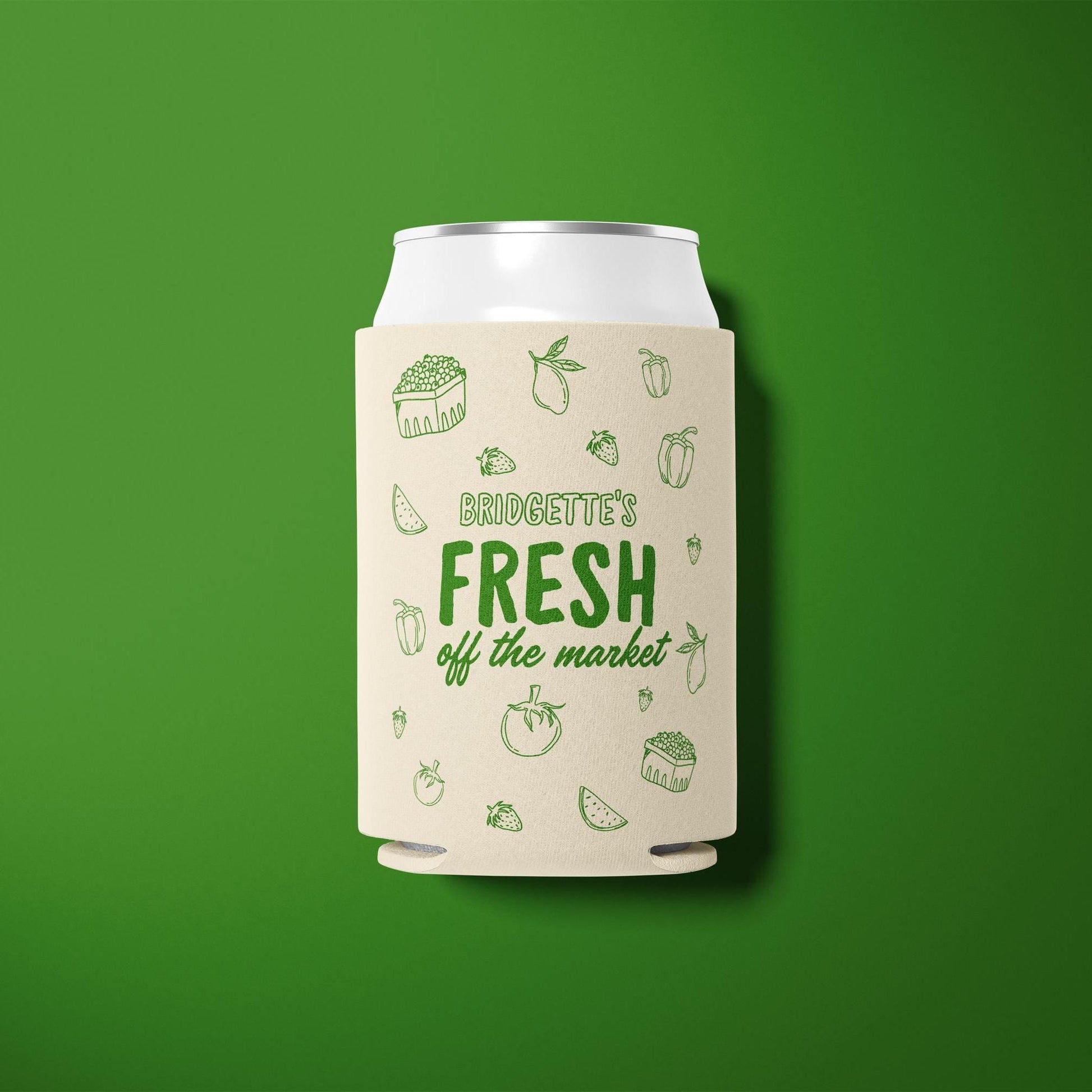 Fresh Off the Market Can Cooler Farmers Market Theme Bridal Shower Koozie Bachelorette Party Favors Bachelorette Can Huggers Custom Favors