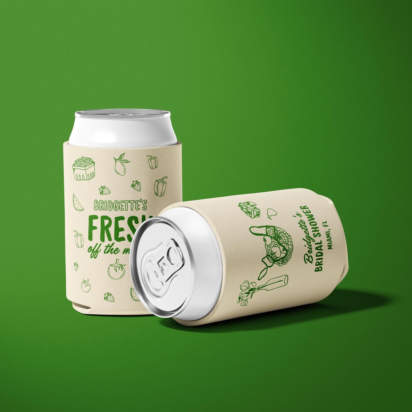 Fresh Off the Market Can Cooler Farmers Market Theme Bridal Shower Koozie Bachelorette Party Favors Bachelorette Can Huggers Custom Favors