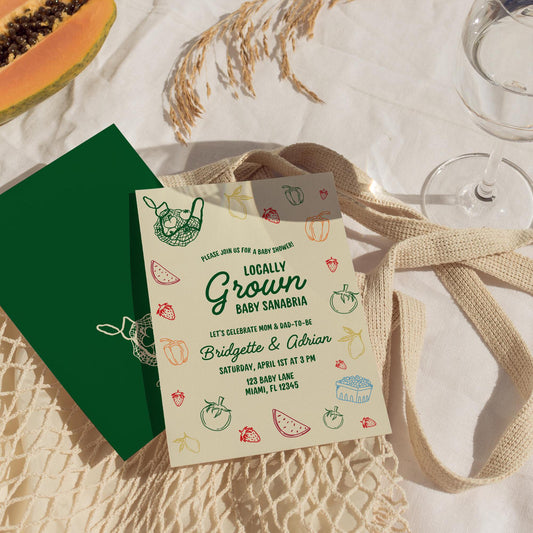 Locally Grown Baby Shower Invite Template Colorful Farmers Market Baby Shower Locally Produced Baby Sprinkle Hand Drawn Baby Shower Invite