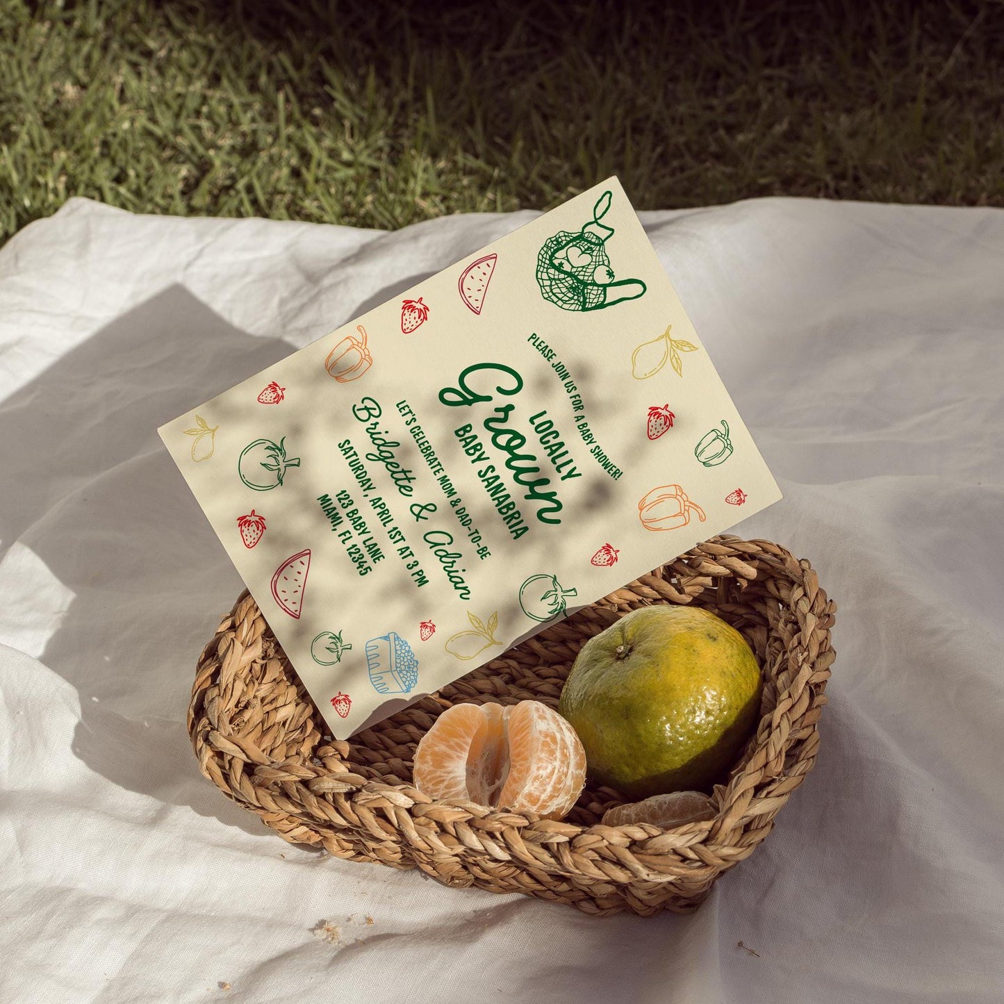 Locally Grown Baby Shower Invite Template Colorful Farmers Market Baby Shower Locally Produced Baby Sprinkle Hand Drawn Baby Shower Invite