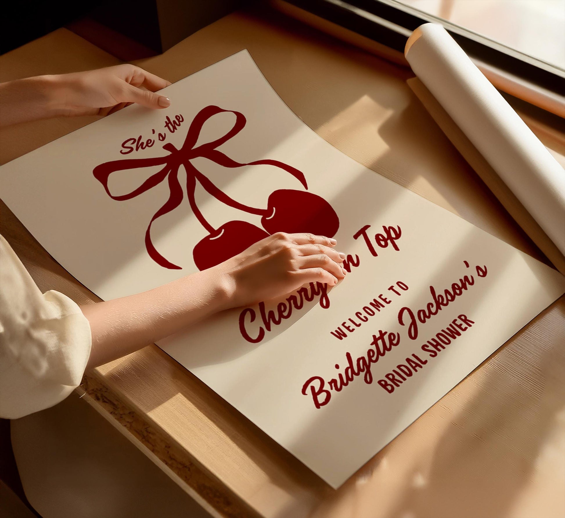 Cherry On Top Bridal Shower Welcome Sign Cherry Themed Bridal Shower She’s the Cherry On Top Hand Drawn Coquette Ribbon Bow Editable Sign