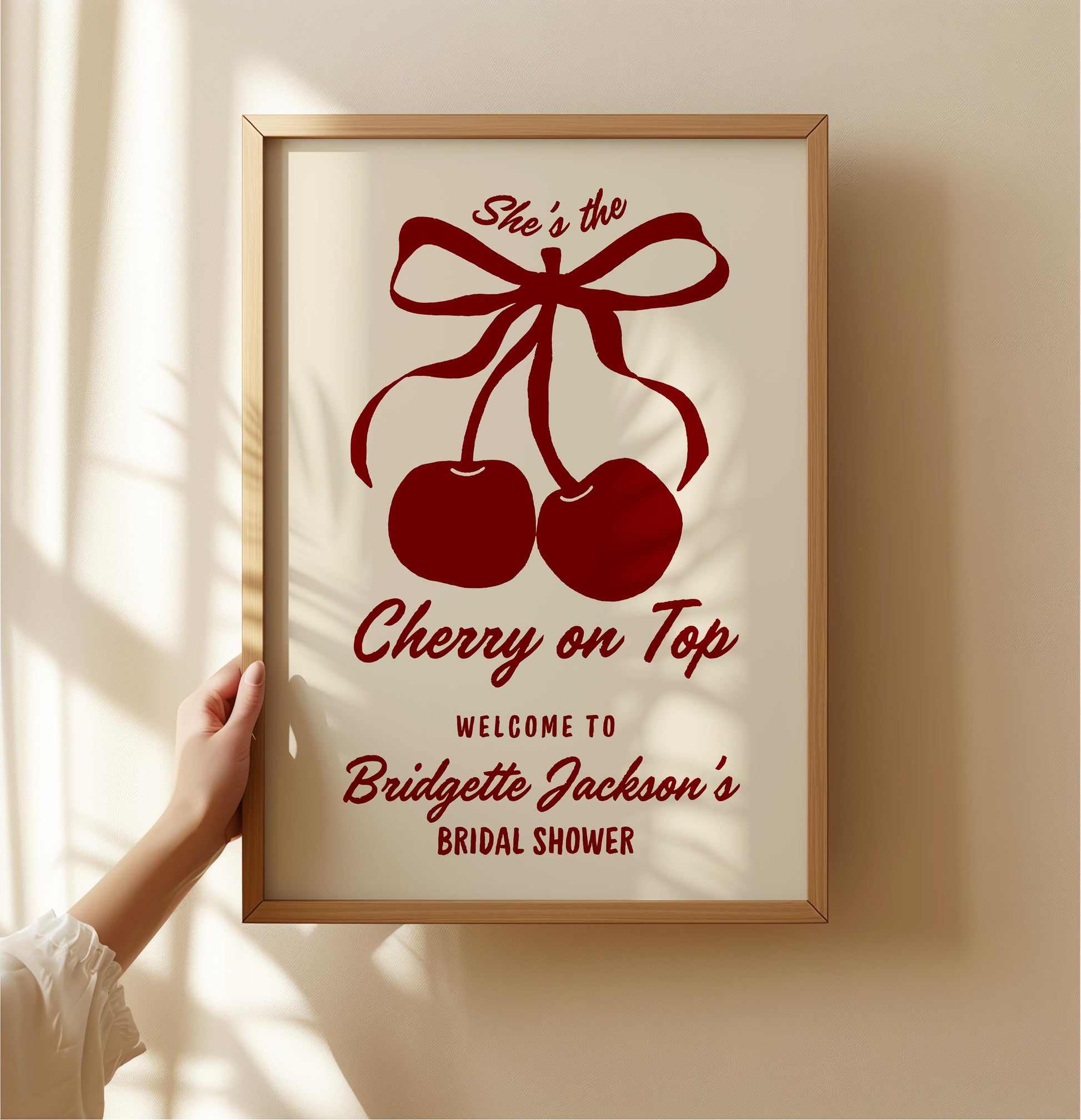 Cherry On Top Bridal Shower Welcome Sign Cherry Themed Bridal Shower She’s the Cherry On Top Hand Drawn Coquette Ribbon Bow Editable Sign