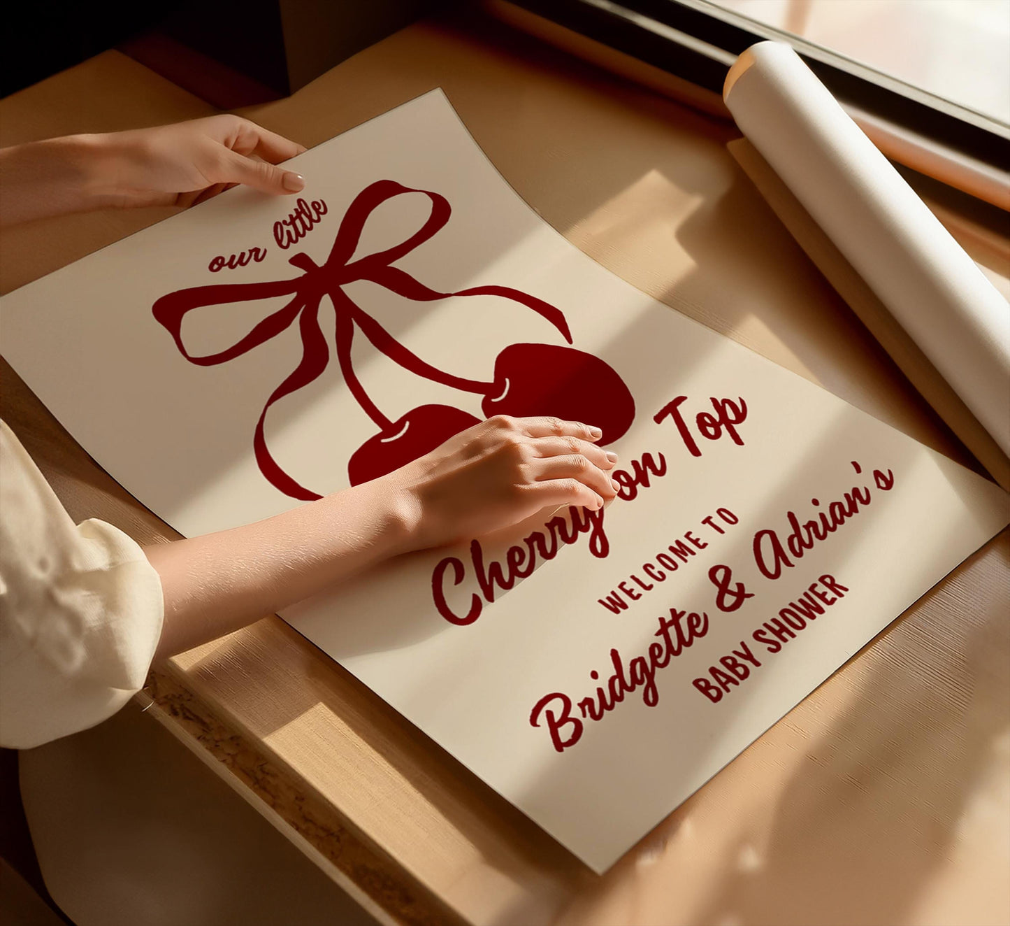 Cherry On Top Bridal Shower Welcome Sign Cherry Themed Bridal Shower She’s the Cherry On Top Hand Drawn Coquette Ribbon Bow Editable Sign