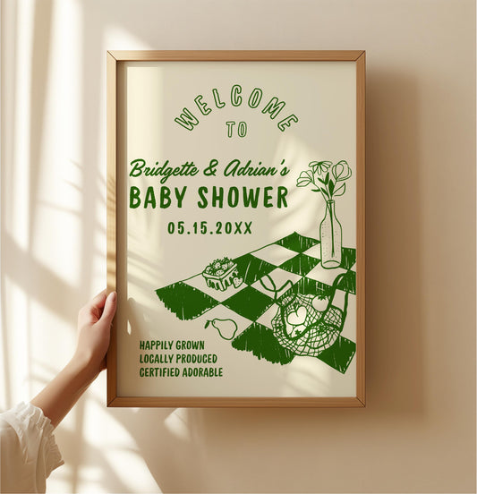 Locally Grown Hand Drawn Baby Shower Welcome Sign Template Whimsical Farmers Market Welcome Sign Entrance Baby Shower Custom Sign