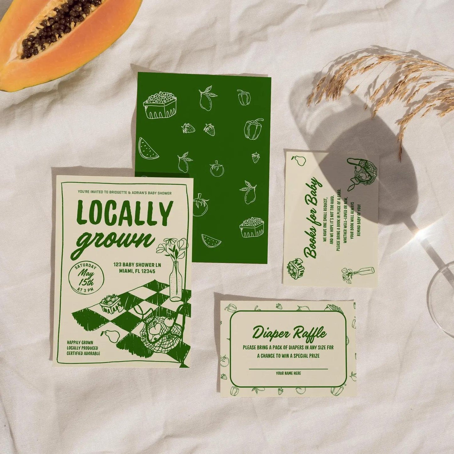 Locally Grown Baby Shower Bundle Templates Colorful Farmers Market Baby Shower Locally Produced Baby Sprinkle Hand Drawn Whimsical Doodles