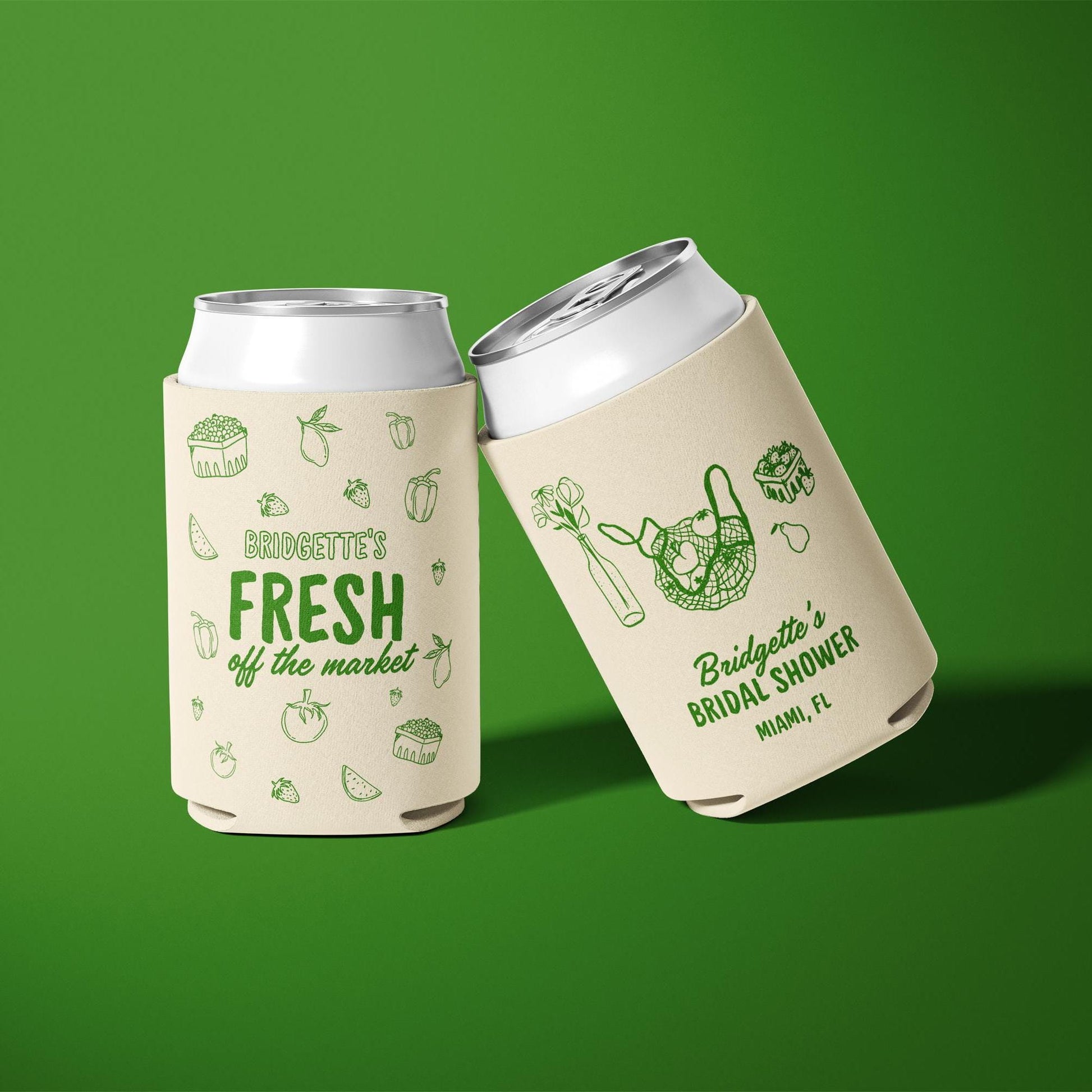 Fresh Off the Market Can Cooler Farmers Market Theme Bridal Shower Koozie Bachelorette Party Favors Bachelorette Can Huggers Custom Favors