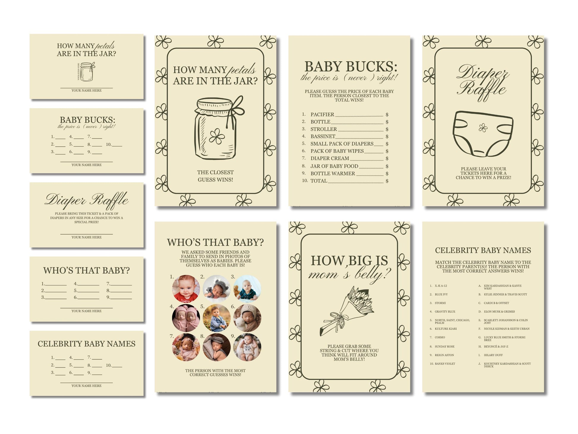 Baby in Bloom Baby Shower Games Locally Grown Baby Shower Farmers Market Theme Hand Drawn Editable Baby Sprinkle Custom Game Template