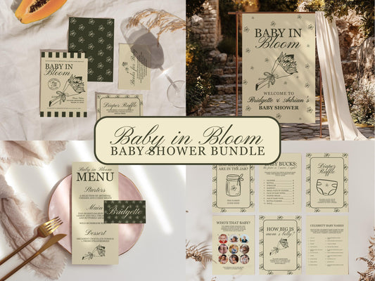 Baby in Bloom Shower Bundle: Hand-Drawn Templates (Digital Download, Canva Templates)