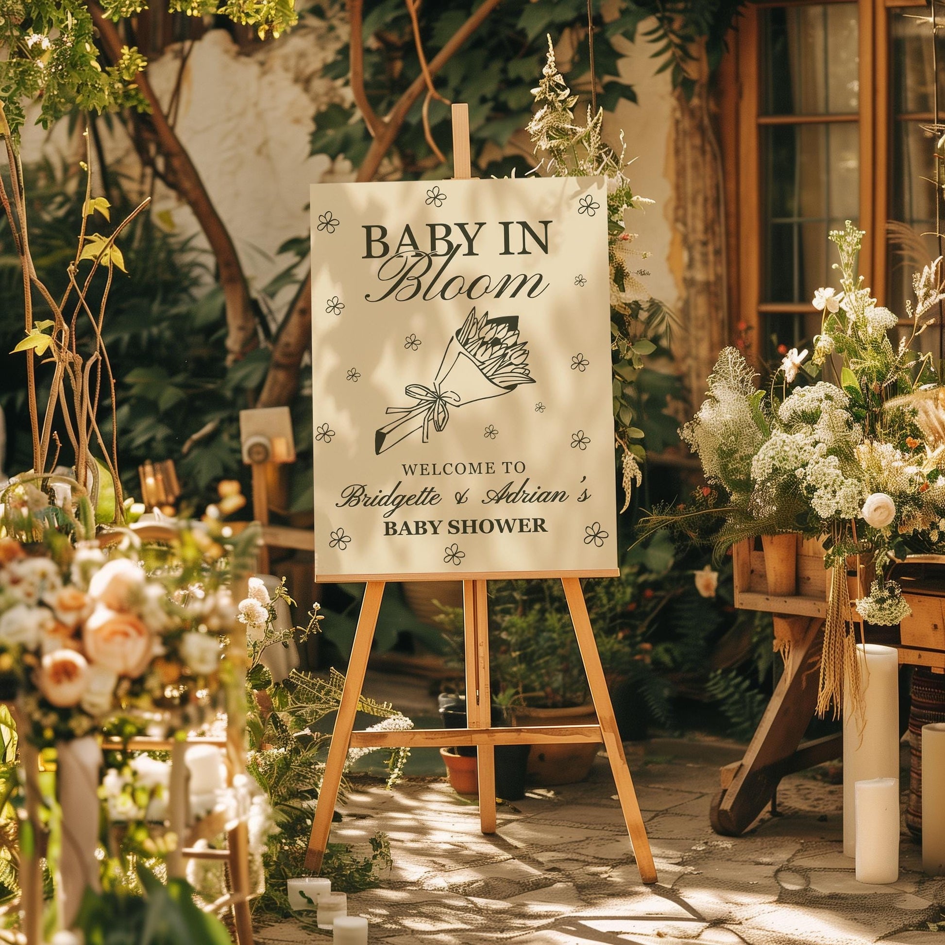 Baby in Bloom Baby Shower Bundle Templates Hand Drawn Whimsical Farmers Market Baby Shower Locally Grown Custom Invitation Baby Sprinkle