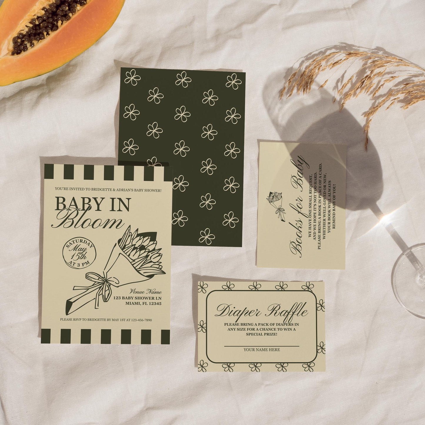 Baby in Bloom Shower Bundle: Hand-Drawn Templates (Digital Download, Canva Templates)