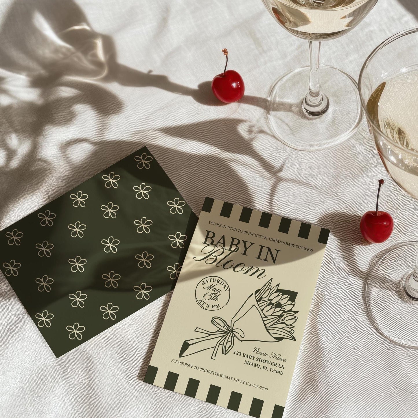 Baby in Bloom Baby Shower Bundle Templates Hand Drawn Whimsical Farmers Market Baby Shower Locally Grown Custom Invitation Baby Sprinkle