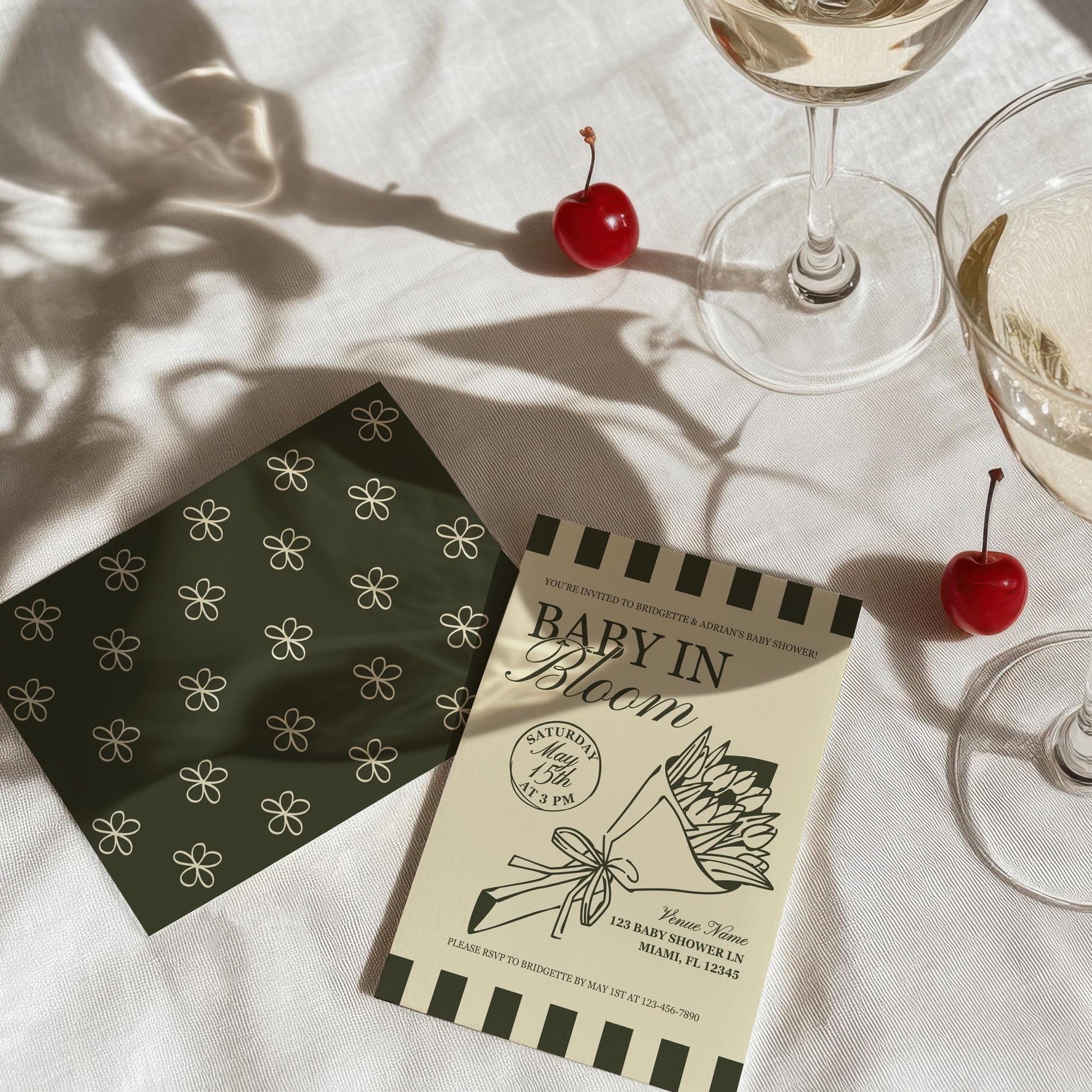 Baby in Bloom Baby Shower Bundle Templates Hand Drawn Whimsical Farmers Market Baby Shower Locally Grown Custom Invitation Baby Sprinkle