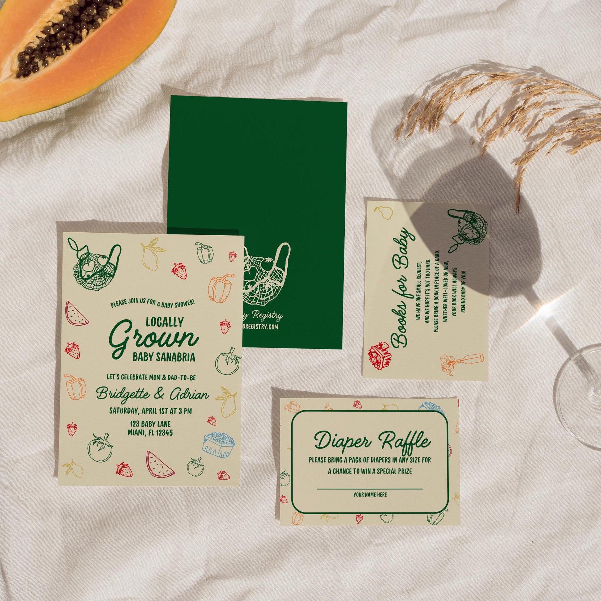 Locally Grown Baby Shower Invite Bundle Template Colorful Farmers Market Baby Shower Locally Produced Baby Sprinkle Hand Drawn Baby Shower