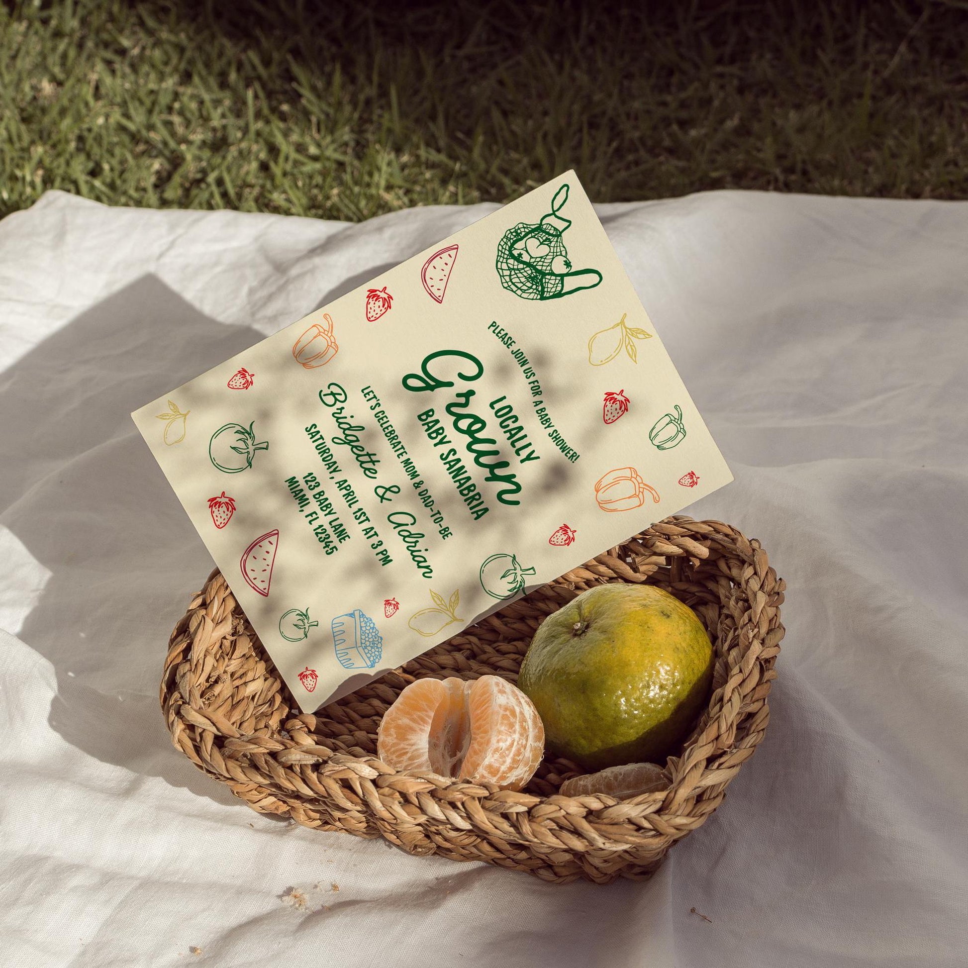 Locally Grown Baby Shower Invite Template Colorful Farmers Market Baby Shower Locally Produced Baby Sprinkle Hand Drawn Baby Shower Invite