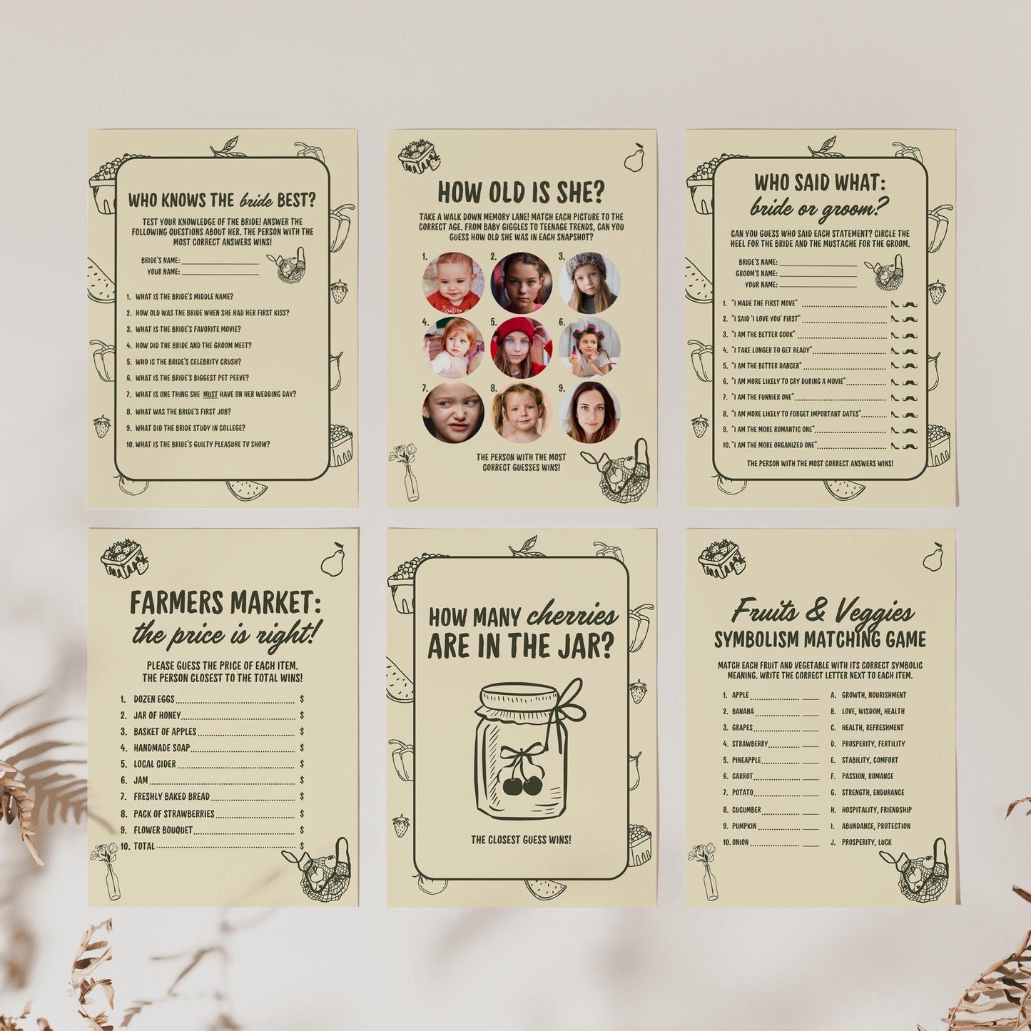 Fresh Off the Market Bridal Shower Template Bundle Farmers Market Editable Invitation Welcome Sign Custom Menu Bridal Shower Games