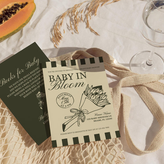 Baby in Bloom Baby Shower Invite Template Locally Grown Baby Shower Farmers Market Baby Sprinkle Whimsical Doodles Hand Drawn Baby Shower